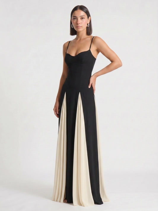 Contrascia Colorblock Maxi Gown Dress – Black White Wedding Guest Formal Evening Women Fall Maxi Dress