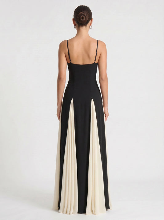Contrascia Colorblock Maxi Gown Dress – Black White Wedding Guest Formal Evening Women Fall Maxi Dress