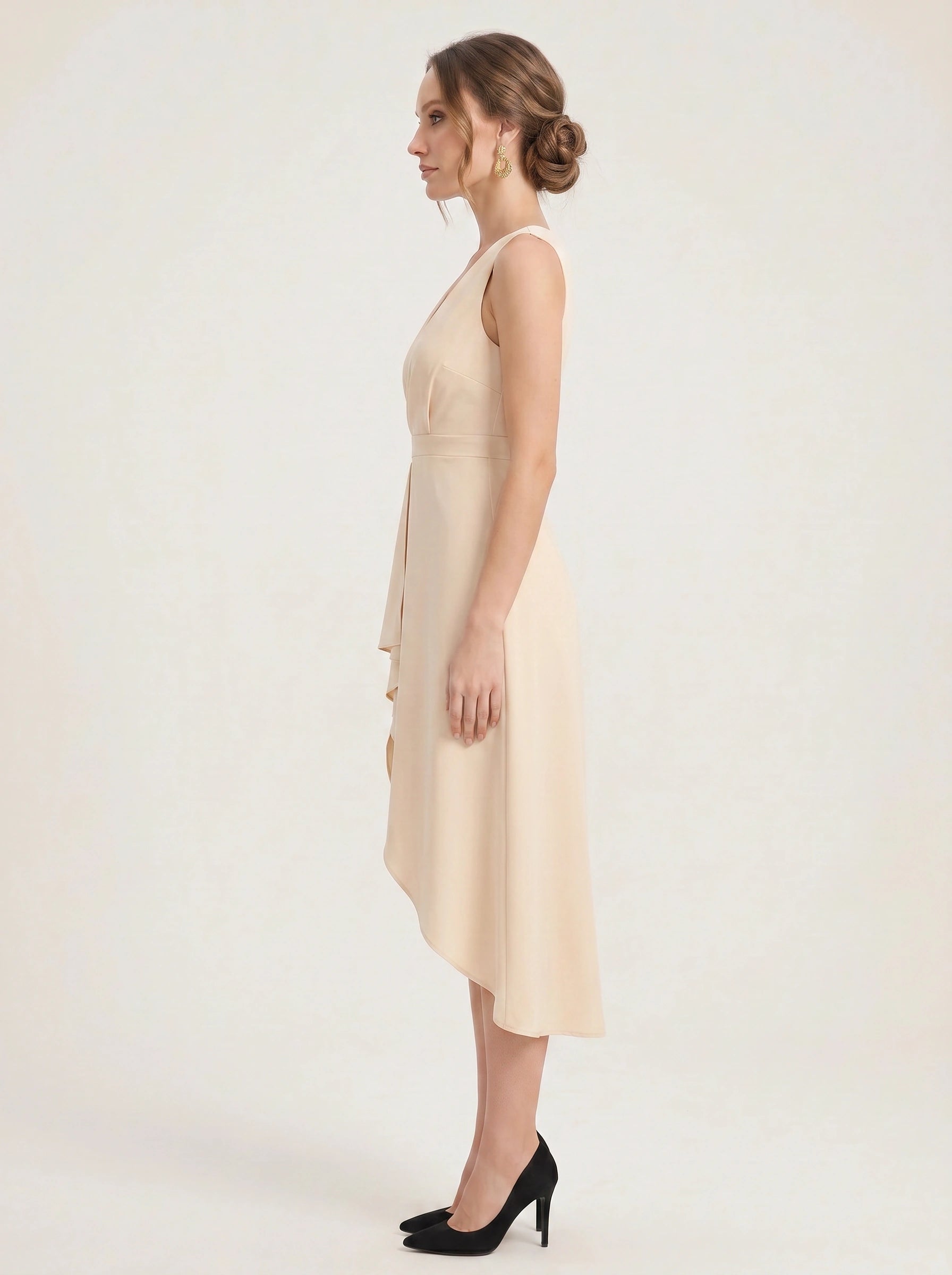 Envela Tuxedo Wrap Midi Dress – Sleeveless Wrap Dress Women Formal Wedding Guest Peach Champagne Midi Dress
