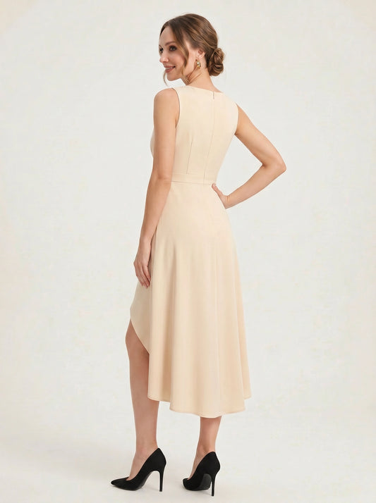 Envela Tuxedo Wrap Midi Dress – Sleeveless Wrap Dress Women Formal Wedding Guest Peach Champagne Midi Dress