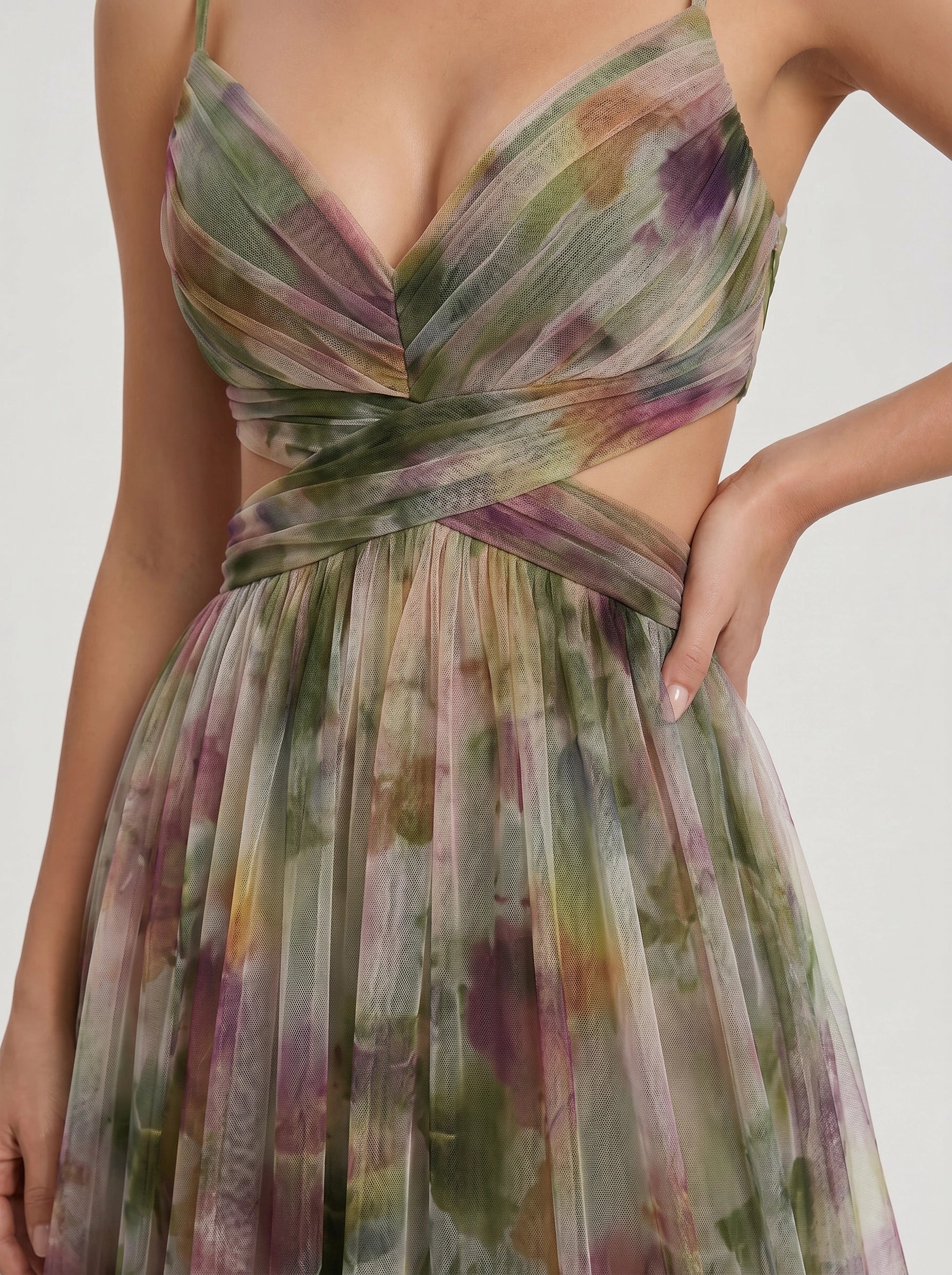 Paintora Tulle Maxi Dress – Wedding Guest Formal Women Watercolor Empire Waist Evening Party Maxi Dress