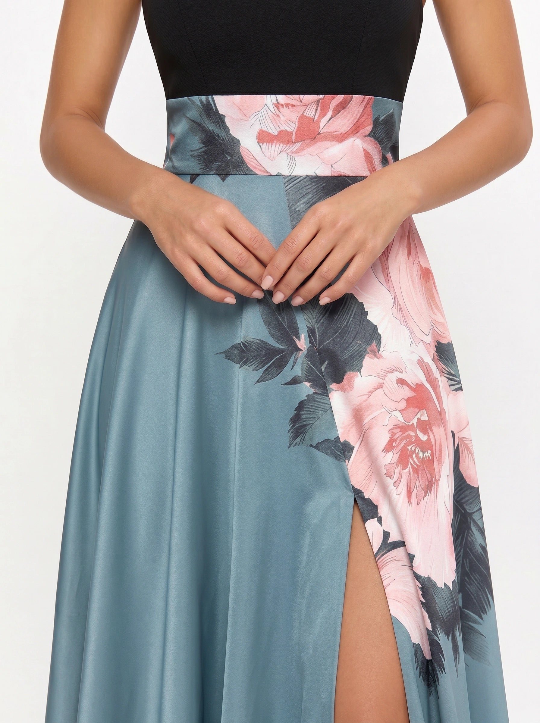 Rosara Halter Neck Floral Maxi Dress – Wedding Guest Formal Evening Slit Women Cocktail Maxi Dress