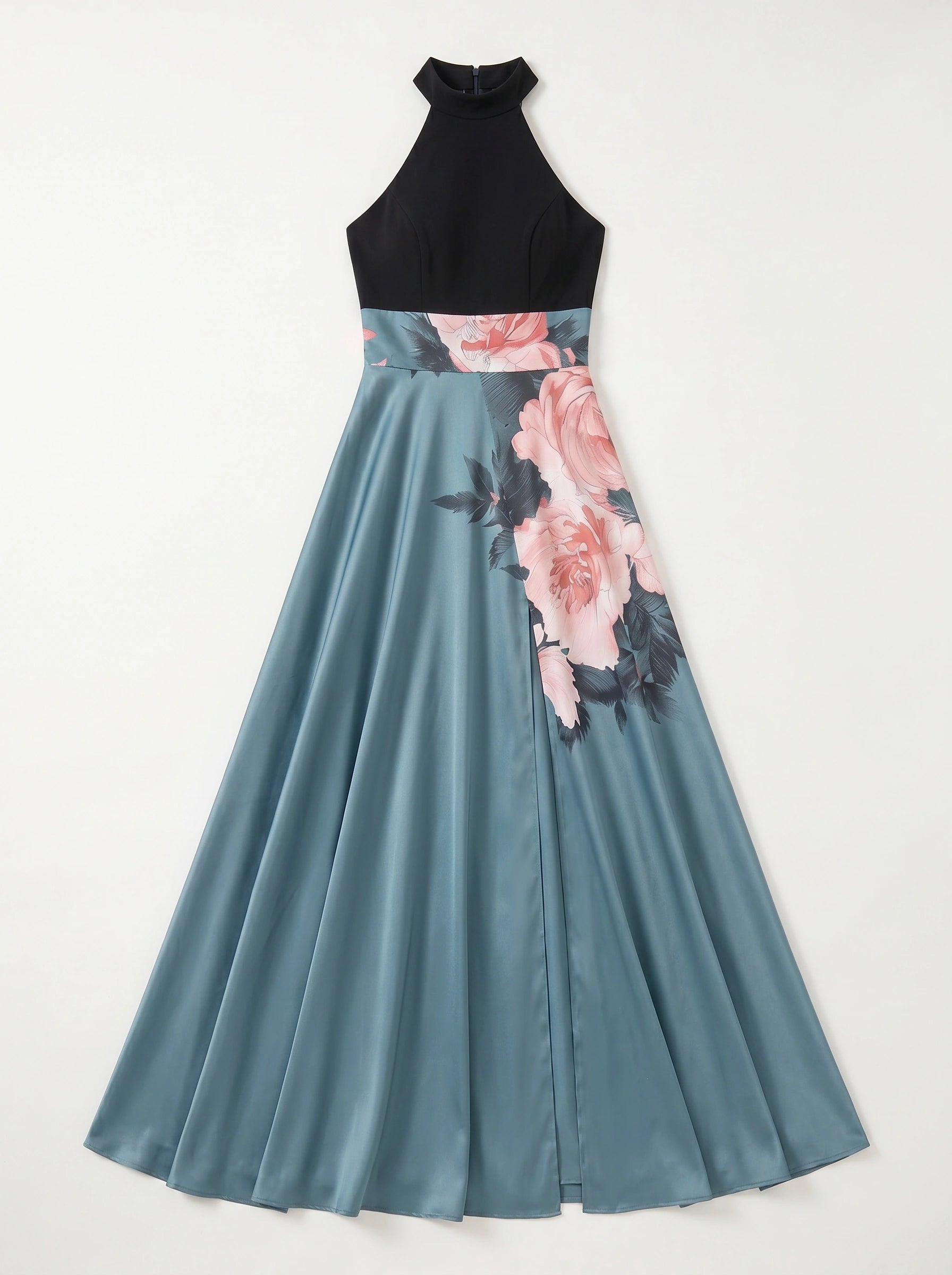 Rosara Halter Neck Floral Maxi Dress – Wedding Guest Formal Evening Slit Women Cocktail Maxi Dress