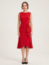 Crimsonwave Tie-Waist Midi Dress – Red Dress Women Formal Cocktail Wedding Guest Summer Elegant Midi Dress