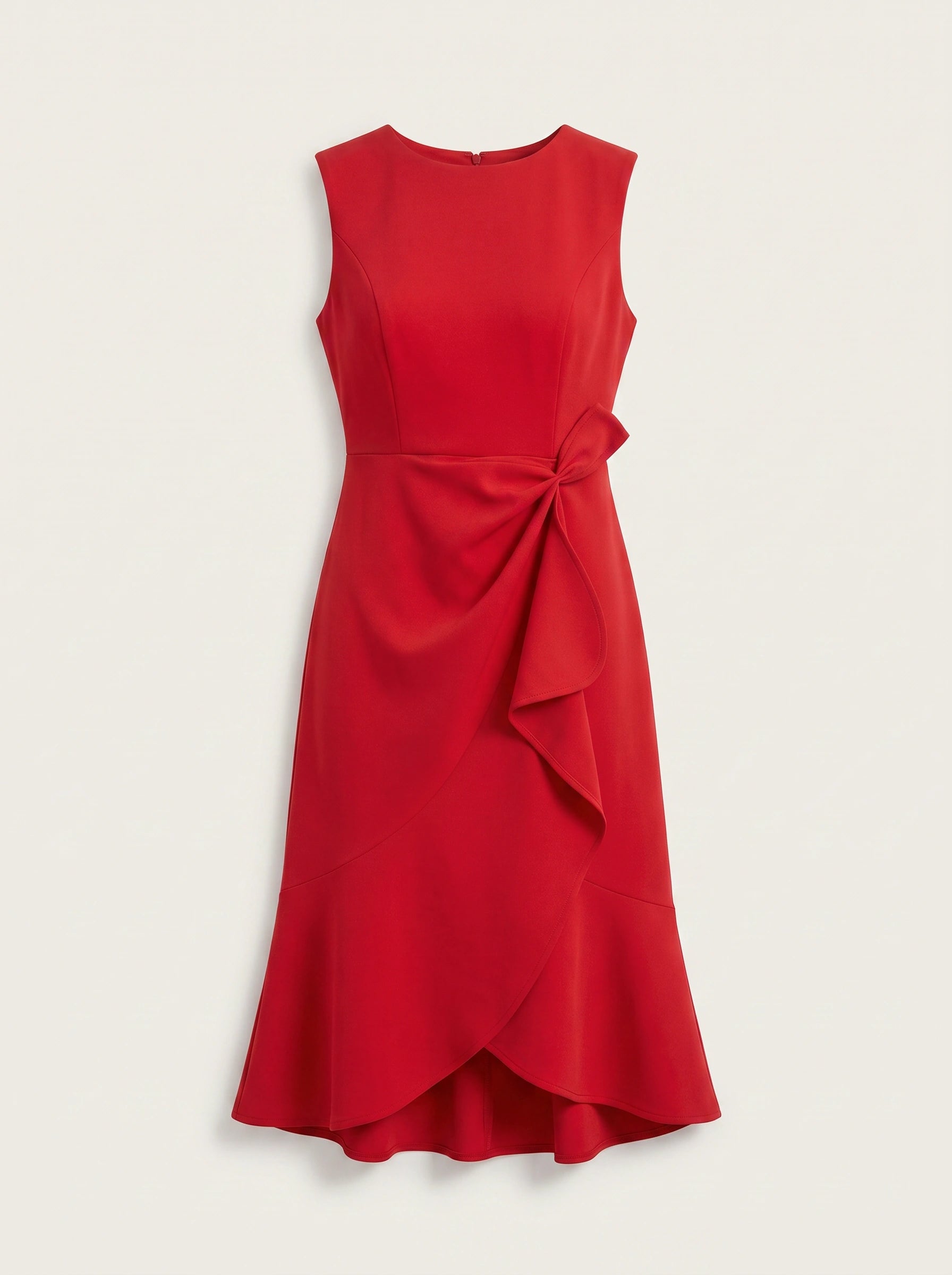 Crimsonwave Tie-Waist Midi Dress – Red Dress Women Formal Cocktail Wedding Guest Summer Elegant Midi Dress