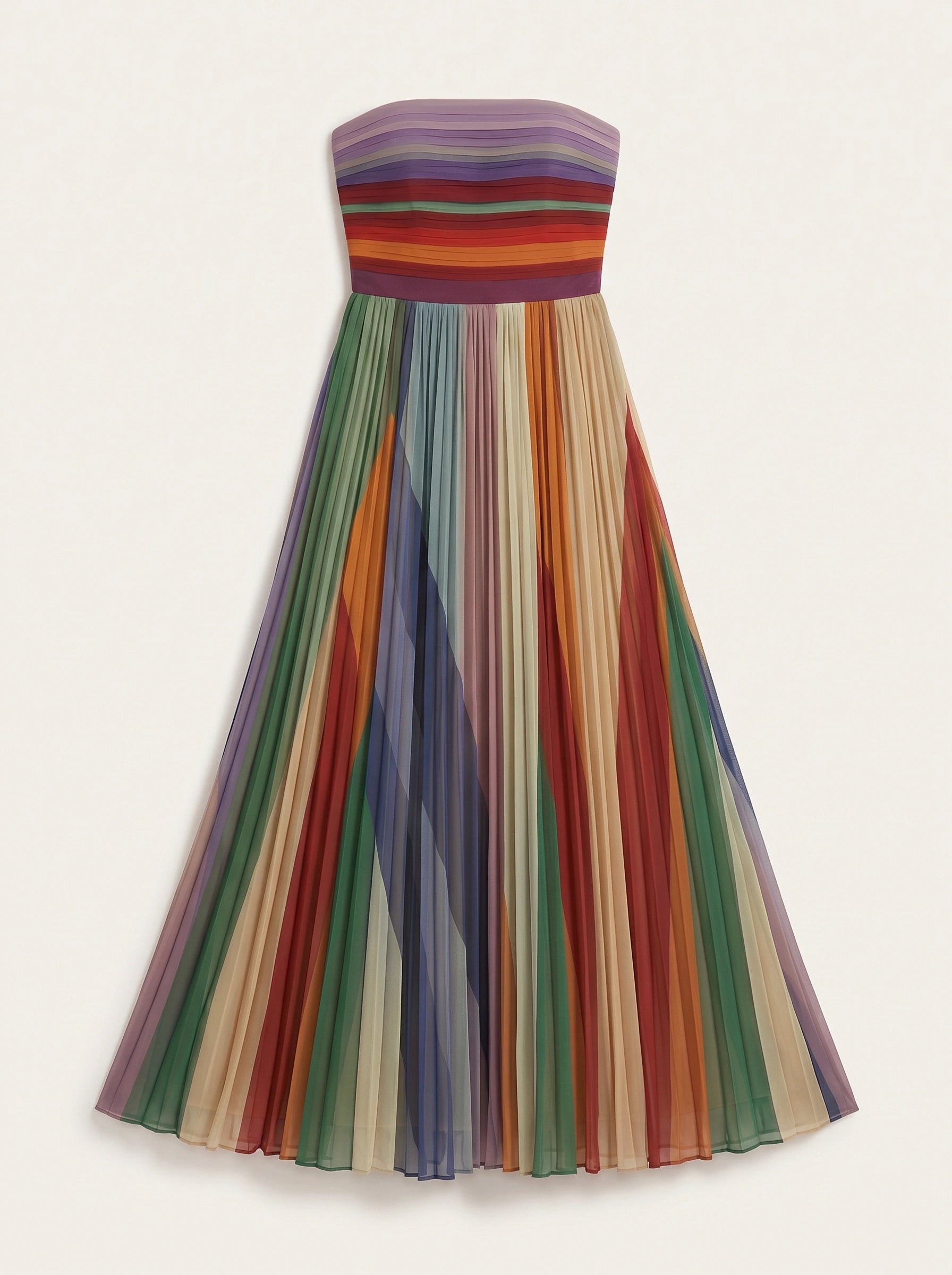Richroma Strapless Pleated Maxi Dress – Multicolor Striped Wedding Guest Summer Women Formal Maxi Dress