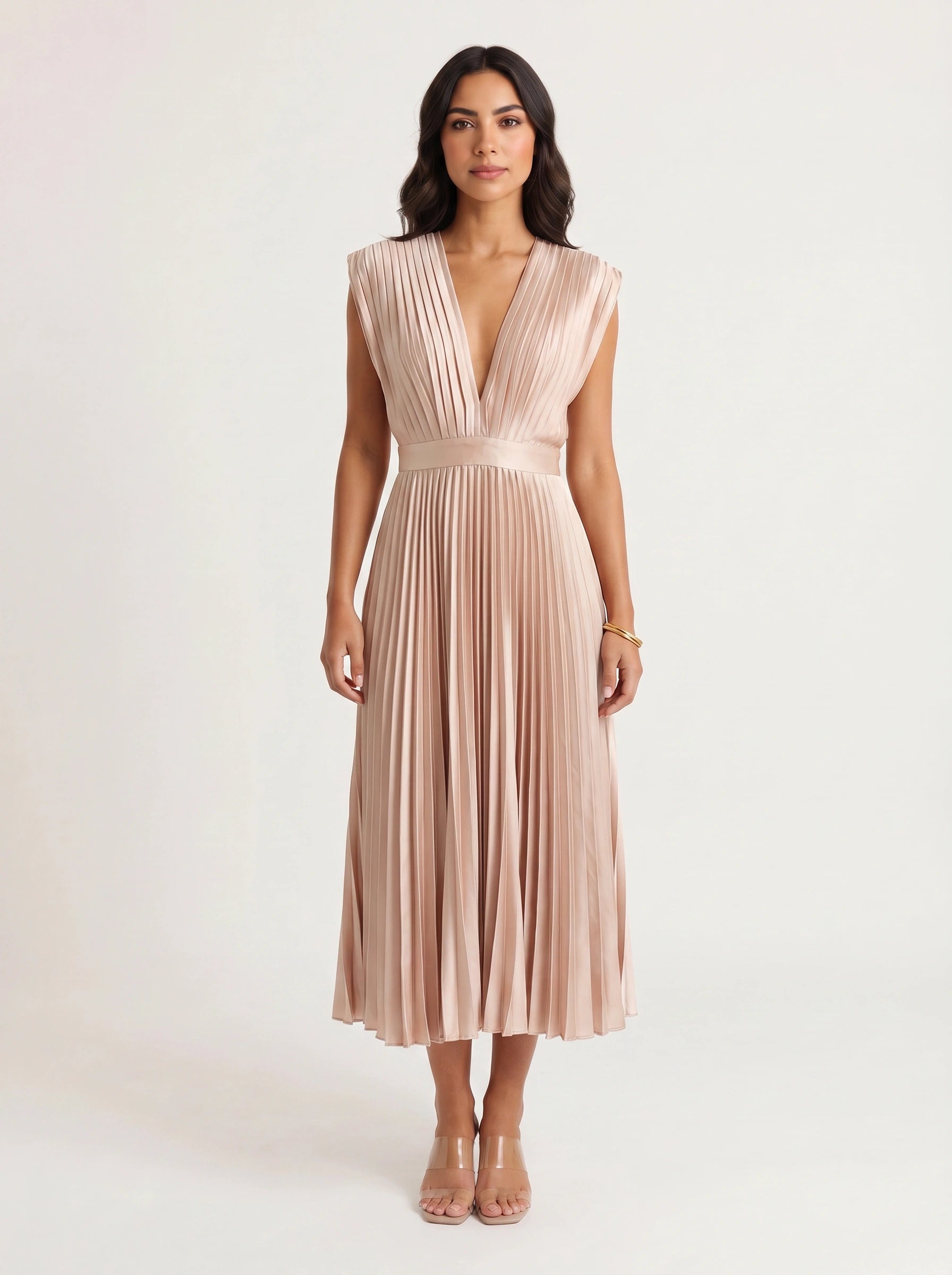Rosenta Pleated Wrap Midi Dress – Midi Dress Women Formal Wedding Guest Evening Elegant Ballet Wrap Top Style