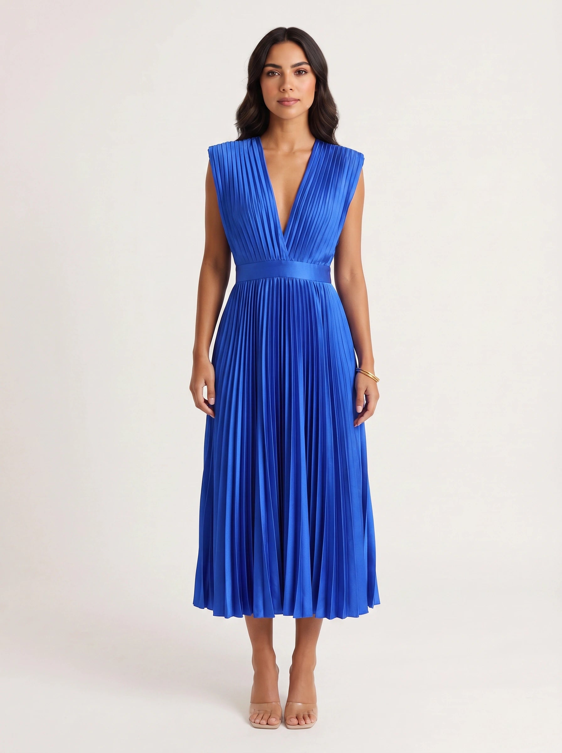 Rosenta Pleated Wrap Midi Dress – Midi Dress Women Formal Wedding Guest Evening Elegant Ballet Wrap Top Style