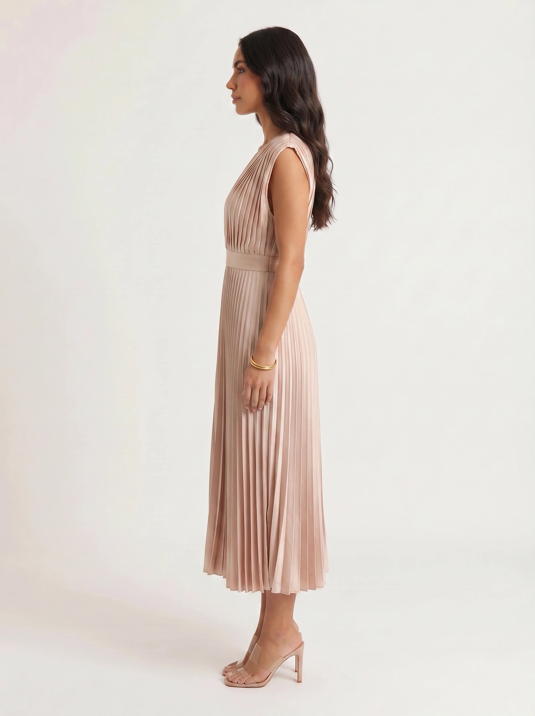 Rosenta Pleated Wrap Midi Dress – Midi Dress Women Formal Wedding Guest Evening Elegant Ballet Wrap Top Style