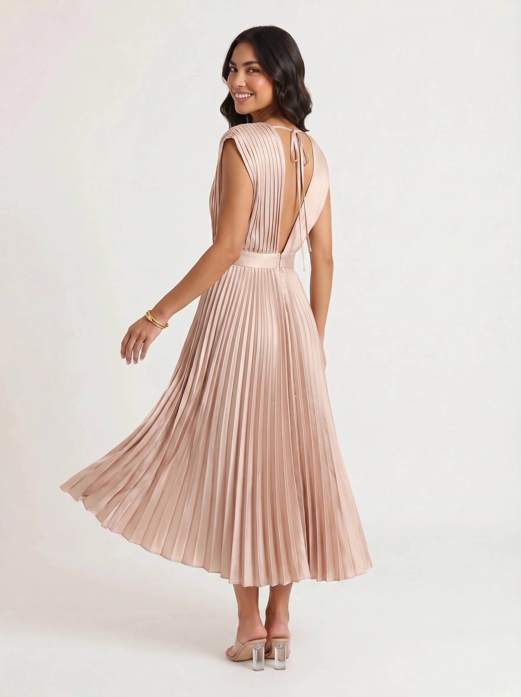 Rosenta Pleated Wrap Midi Dress – Midi Dress Women Formal Wedding Guest Evening Elegant Ballet Wrap Top Style