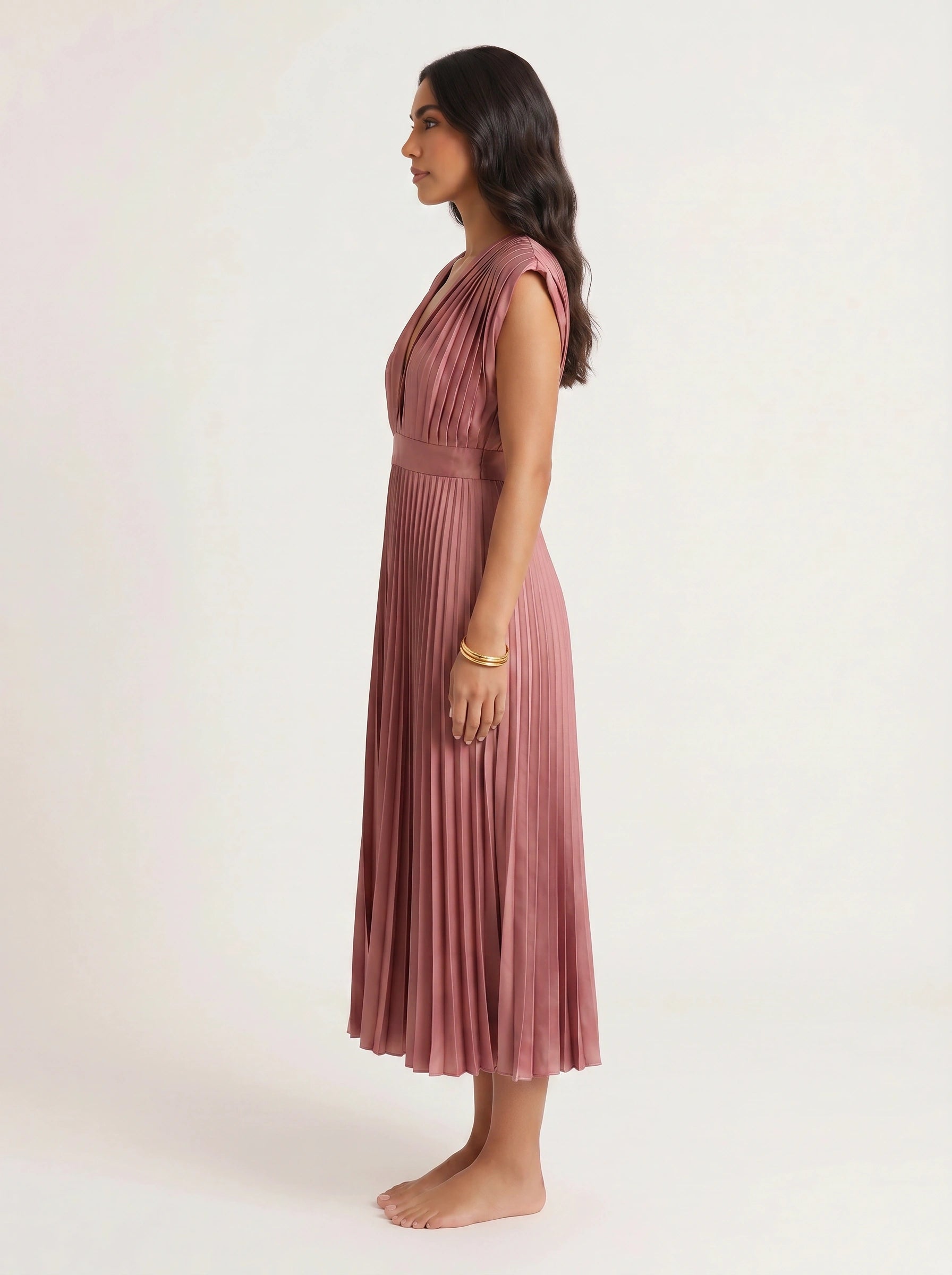 Rosenta Pleated Wrap Midi Dress – Midi Dress Women Formal Wedding Guest Evening Elegant Ballet Wrap Top Style