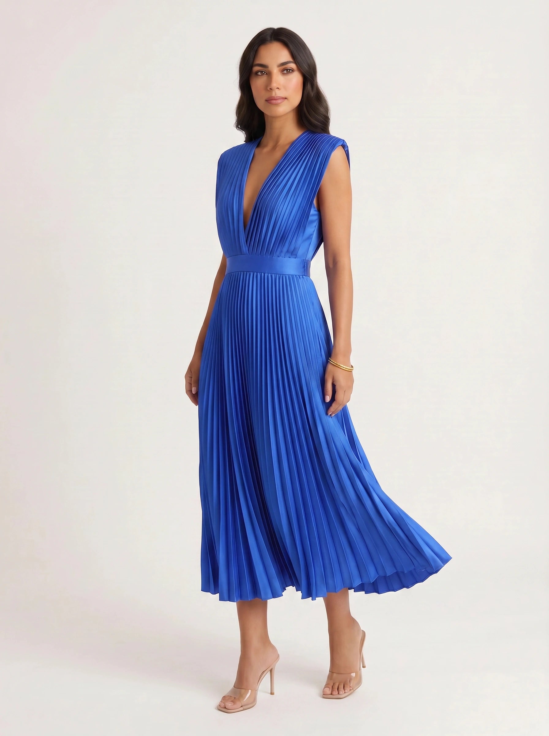 Rosenta Pleated Wrap Midi Dress – Midi Dress Women Formal Wedding Guest Evening Elegant Ballet Wrap Top Style