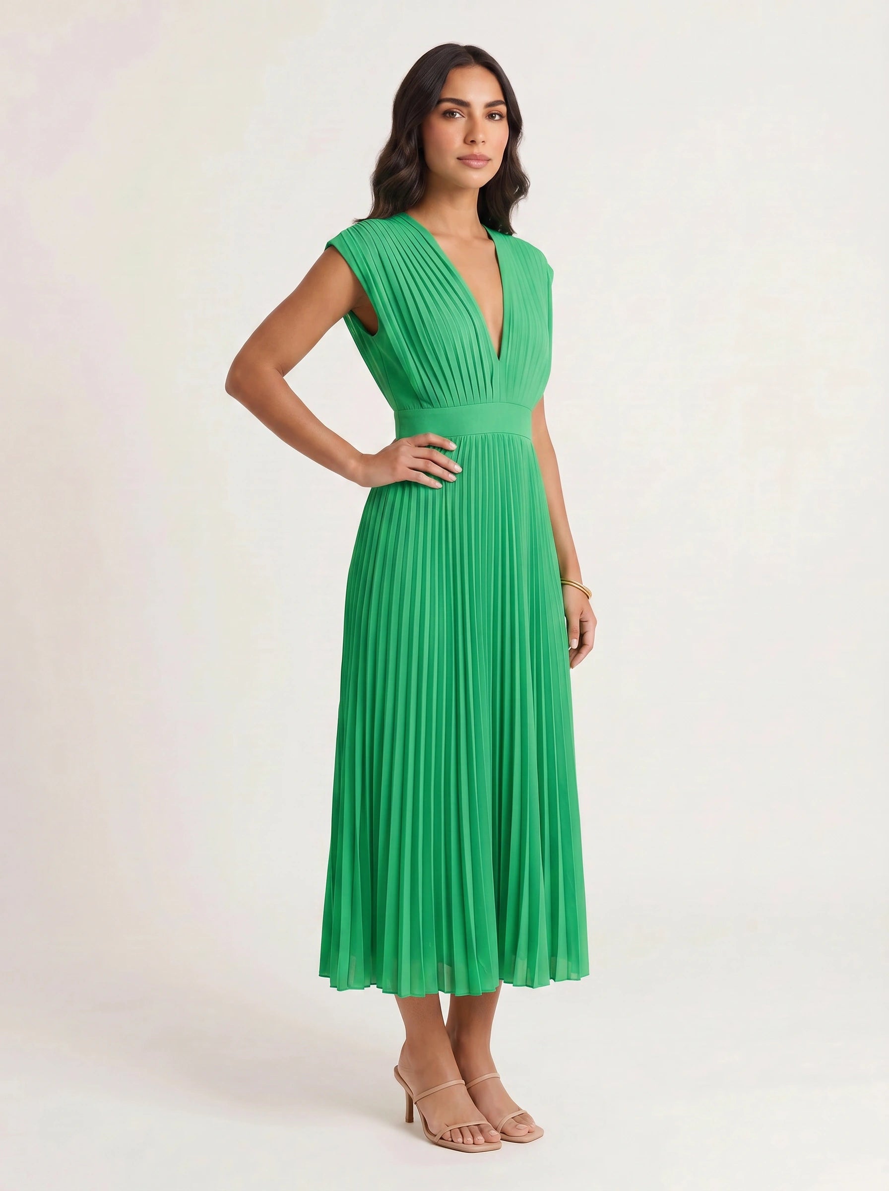 Rosenta Pleated Wrap Midi Dress – Midi Dress Women Formal Wedding Guest Evening Elegant Ballet Wrap Top Style