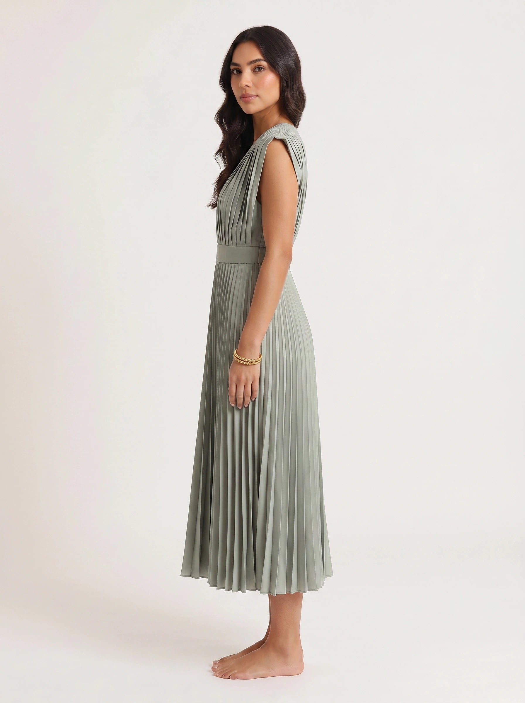 Rosenta Pleated Wrap Midi Dress – Midi Dress Women Formal Wedding Guest Evening Elegant Ballet Wrap Top Style