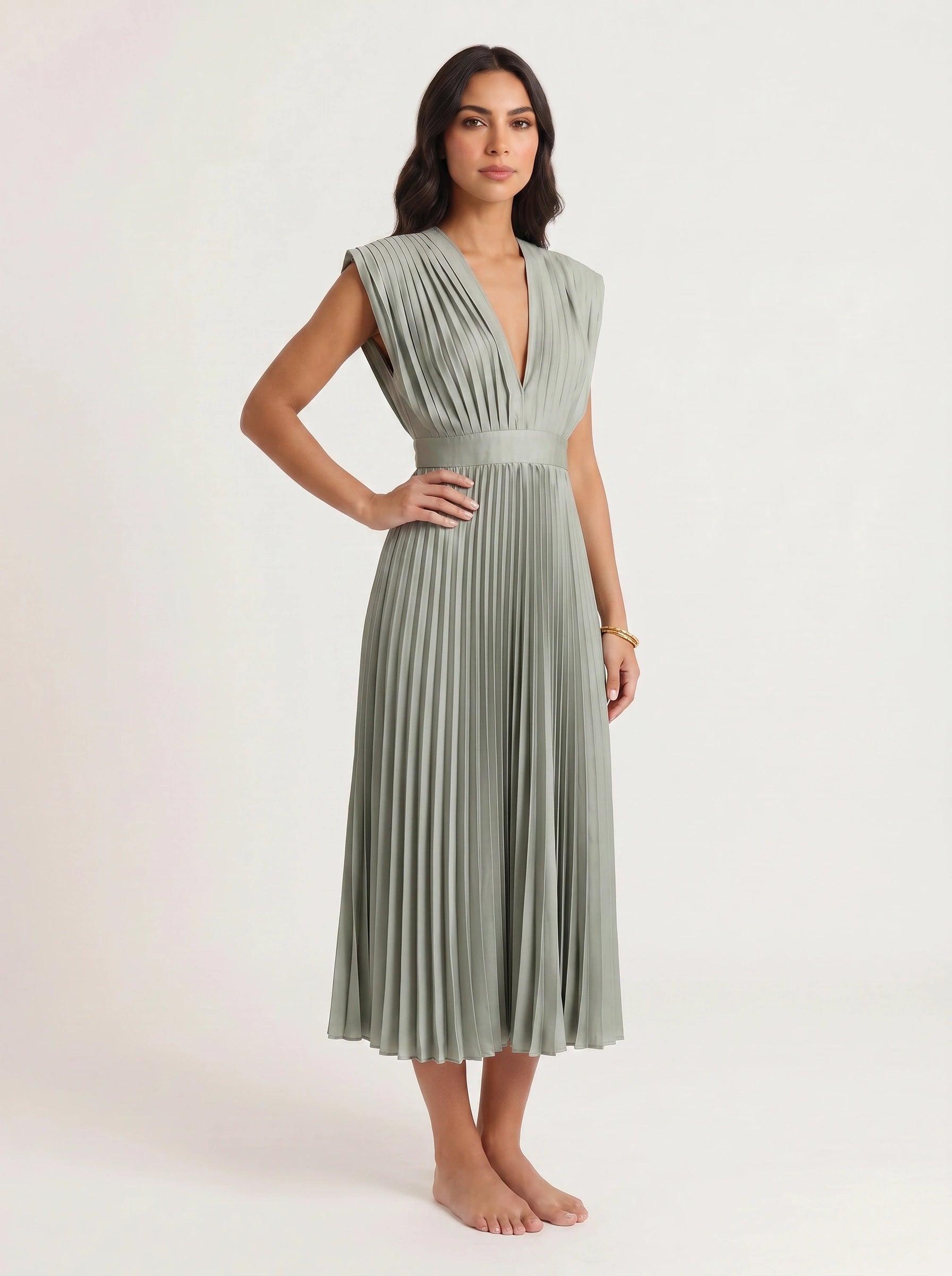 Rosenta Pleated Wrap Midi Dress – Midi Dress Women Formal Wedding Guest Evening Elegant Ballet Wrap Top Style