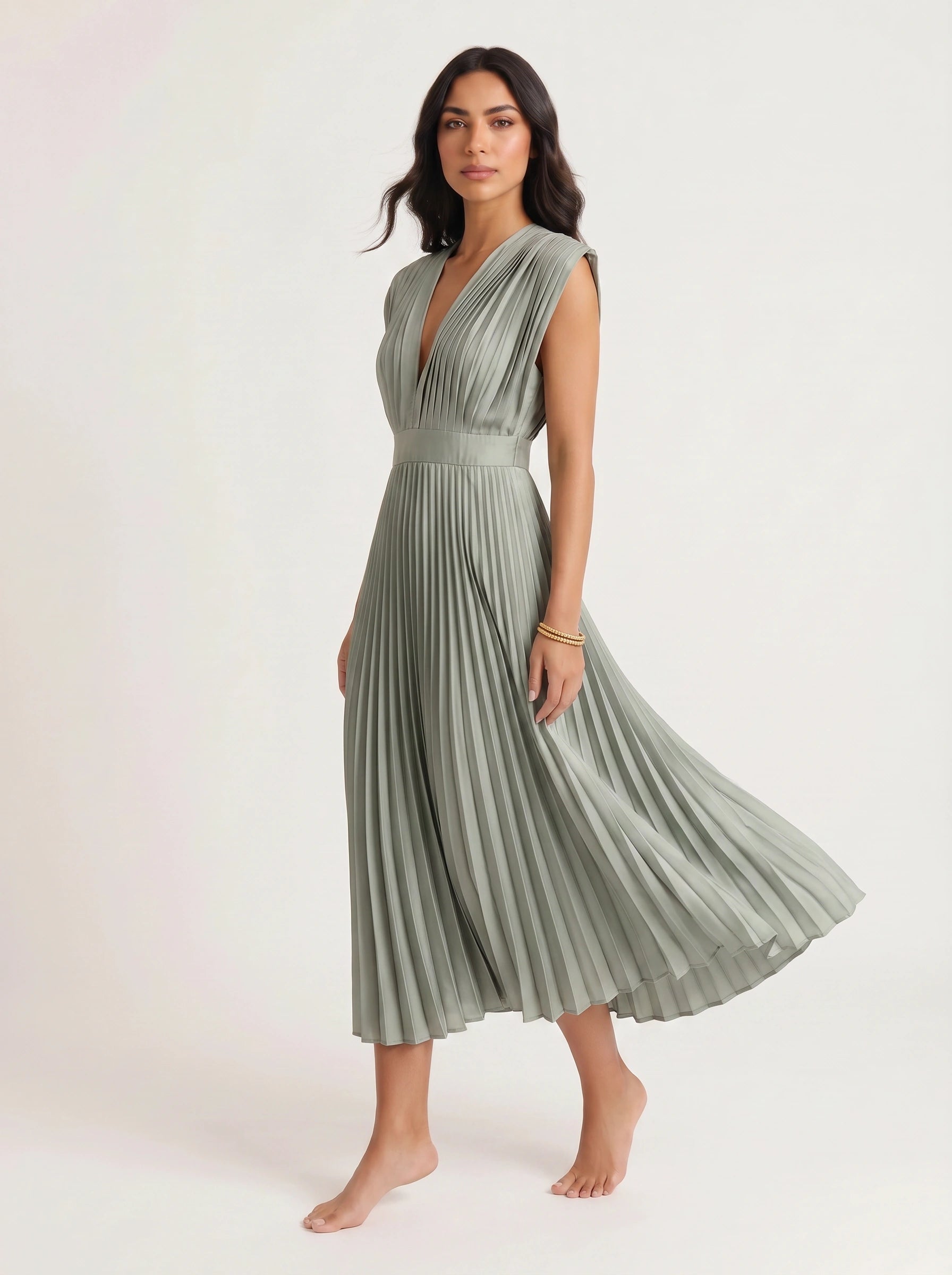 Rosenta Pleated Wrap Midi Dress – Midi Dress Women Formal Wedding Guest Evening Elegant Ballet Wrap Top Style
