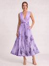 Aquarello Plunge Neck Pleated Maxi Dress – Watercolour Floral Formal Wedding Guest Women Summer Cocktail Maxi Dress