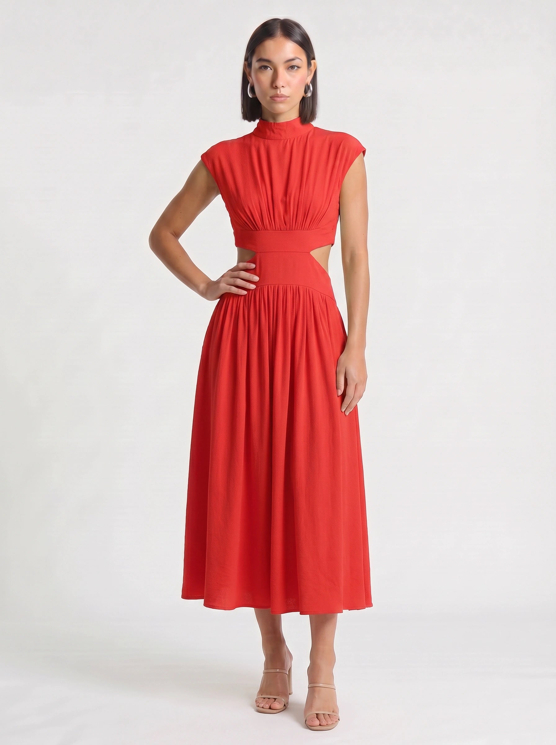 Cielsash High-Neck Cutout Midi Dress – Women Formal Wedding Guest Cocktail Summer Party Elegant Midi Dress