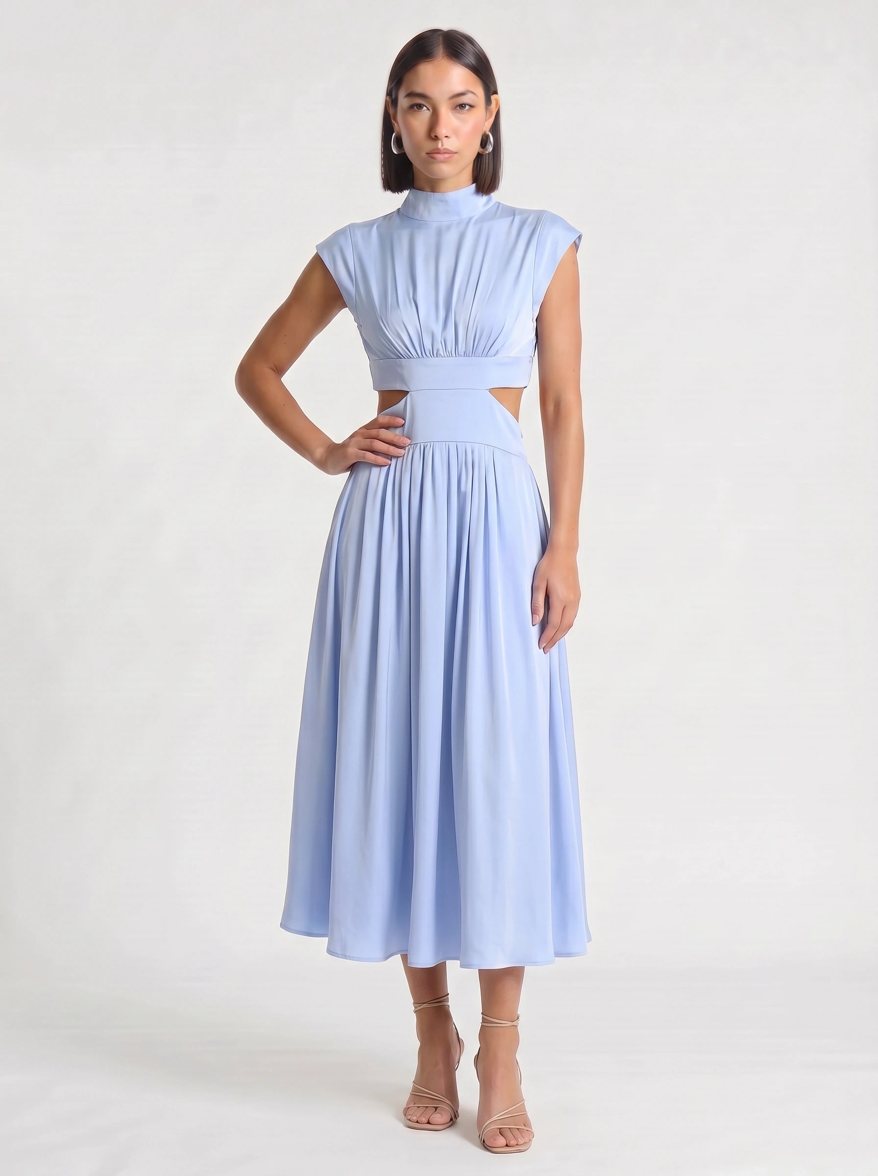 Cielsash High-Neck Cutout Midi Dress – Women Formal Wedding Guest Cocktail Summer Party Elegant Midi Dress