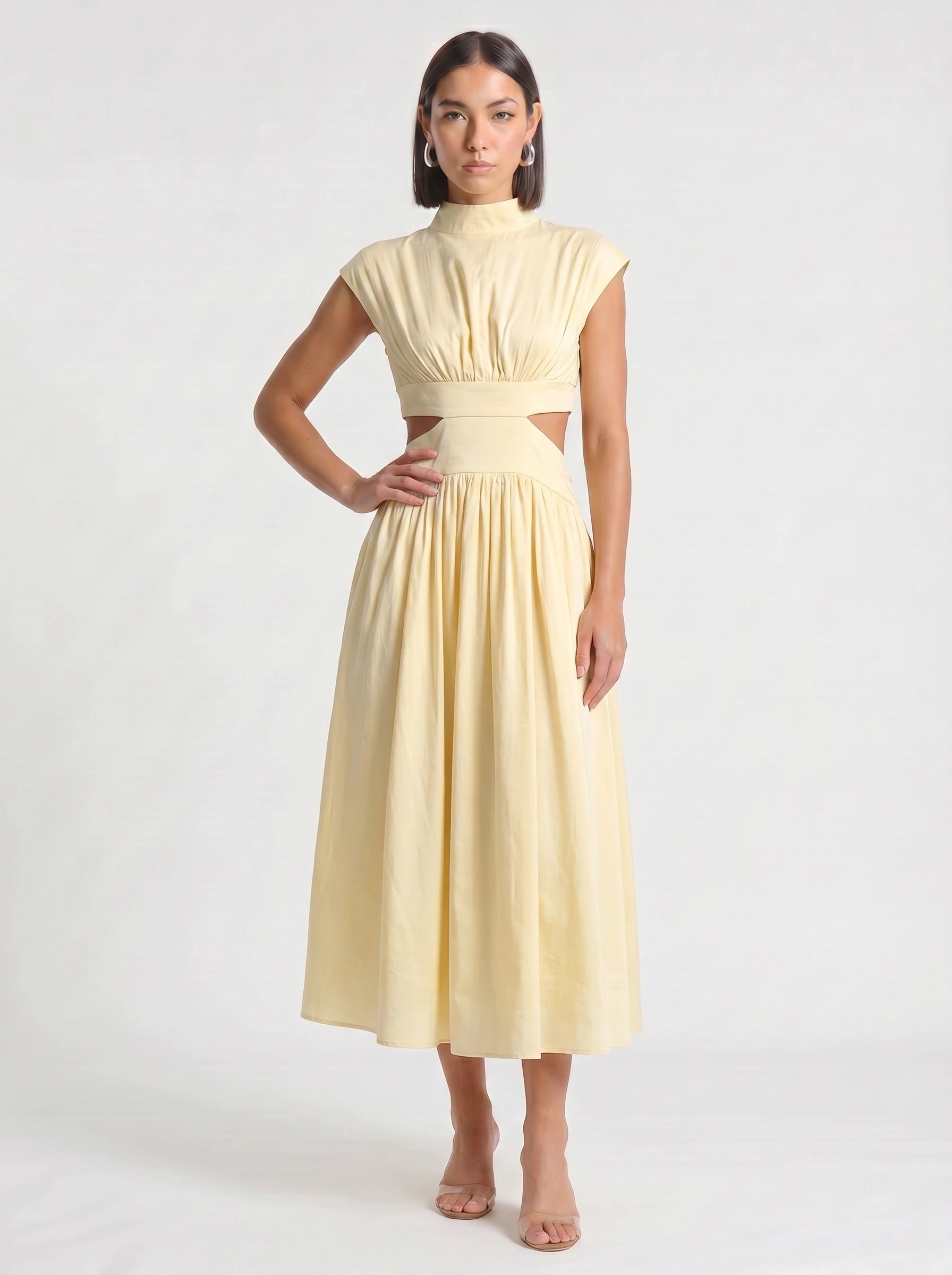 Cielsash High-Neck Cutout Midi Dress – Women Formal Wedding Guest Cocktail Summer Party Elegant Midi Dress