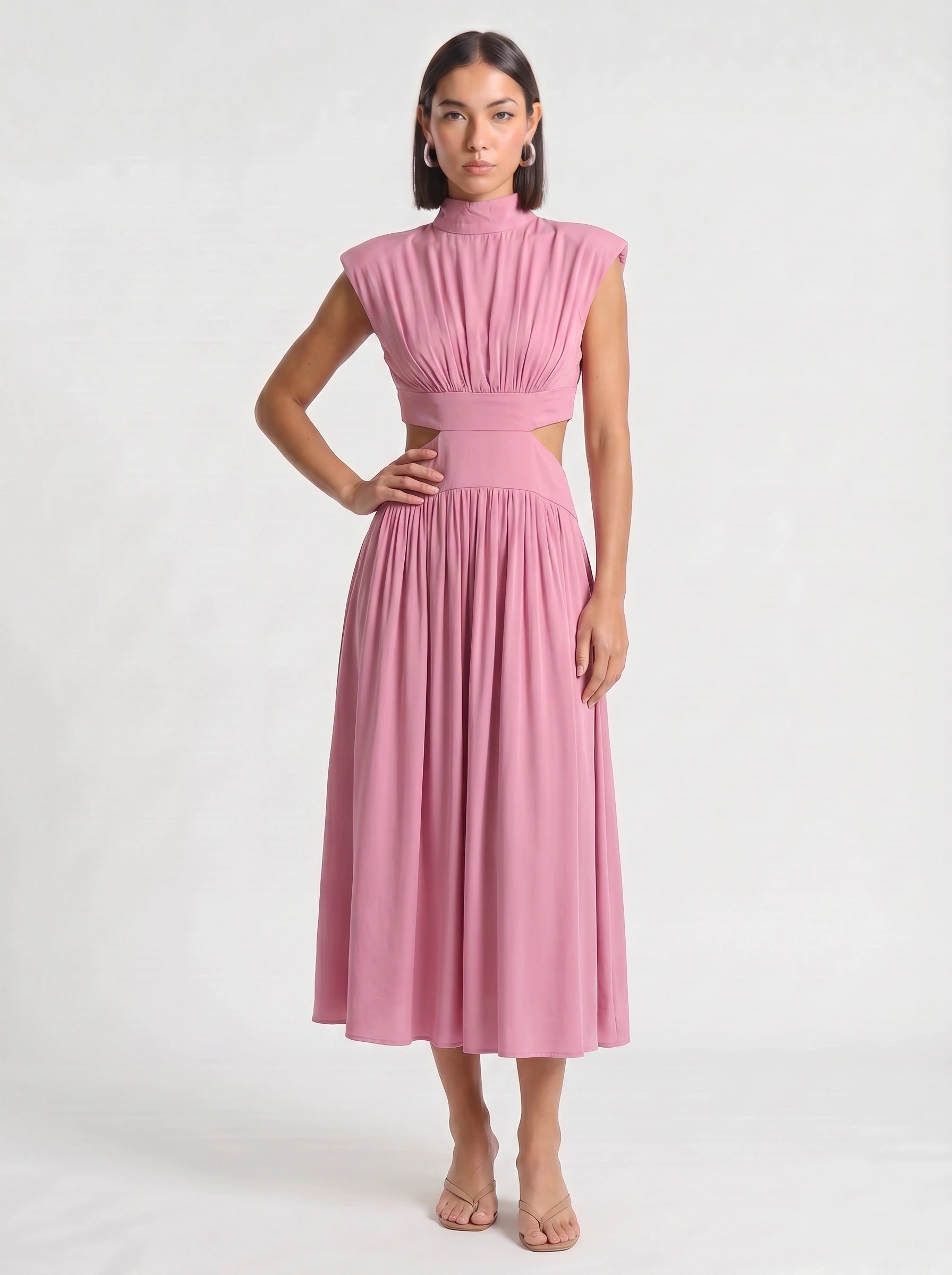 Cielsash High-Neck Cutout Midi Dress – Women Formal Wedding Guest Cocktail Summer Party Elegant Midi Dress
