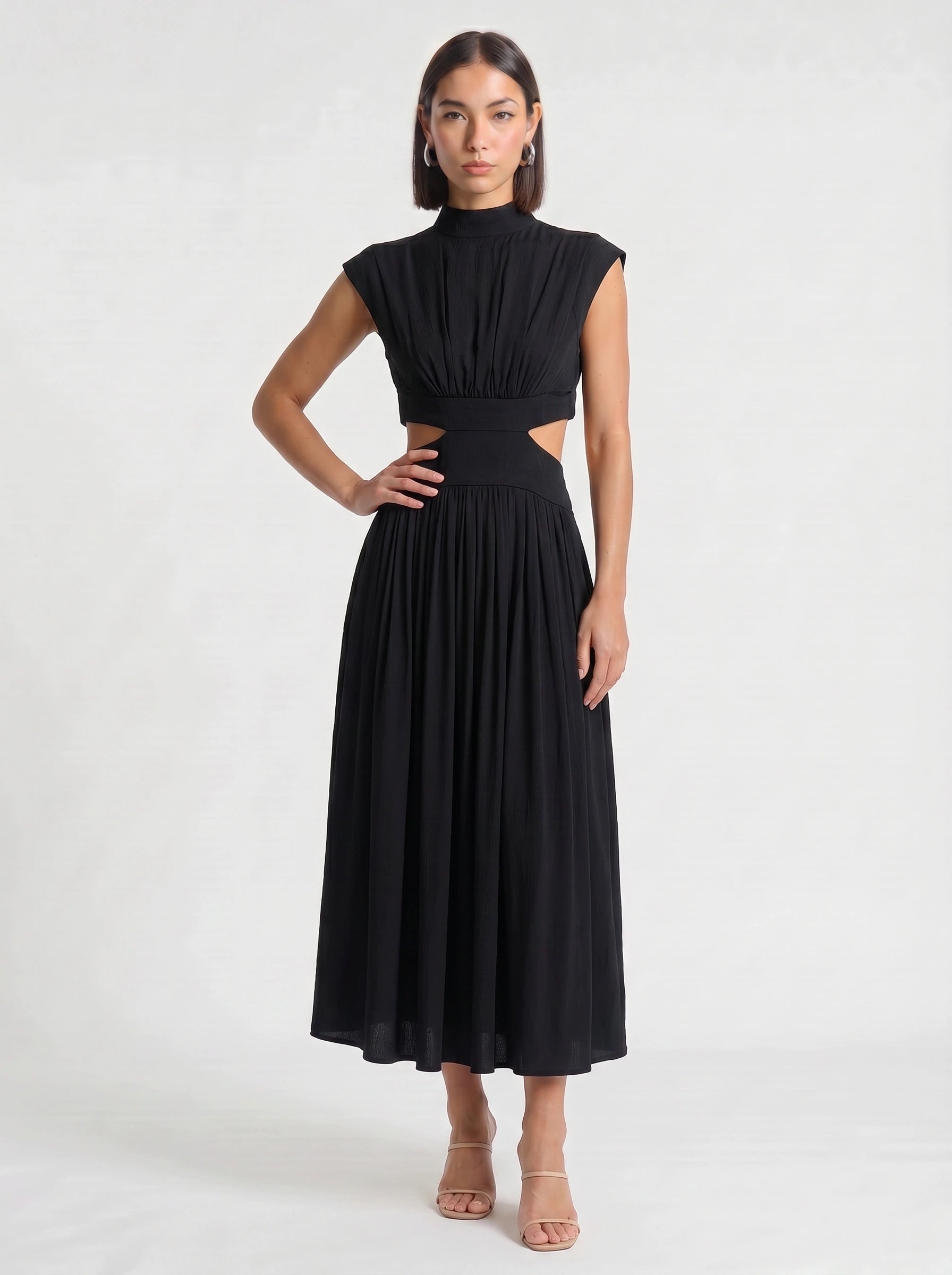 Cielsash High-Neck Cutout Midi Dress – Women Formal Wedding Guest Cocktail Summer Party Elegant Midi Dress