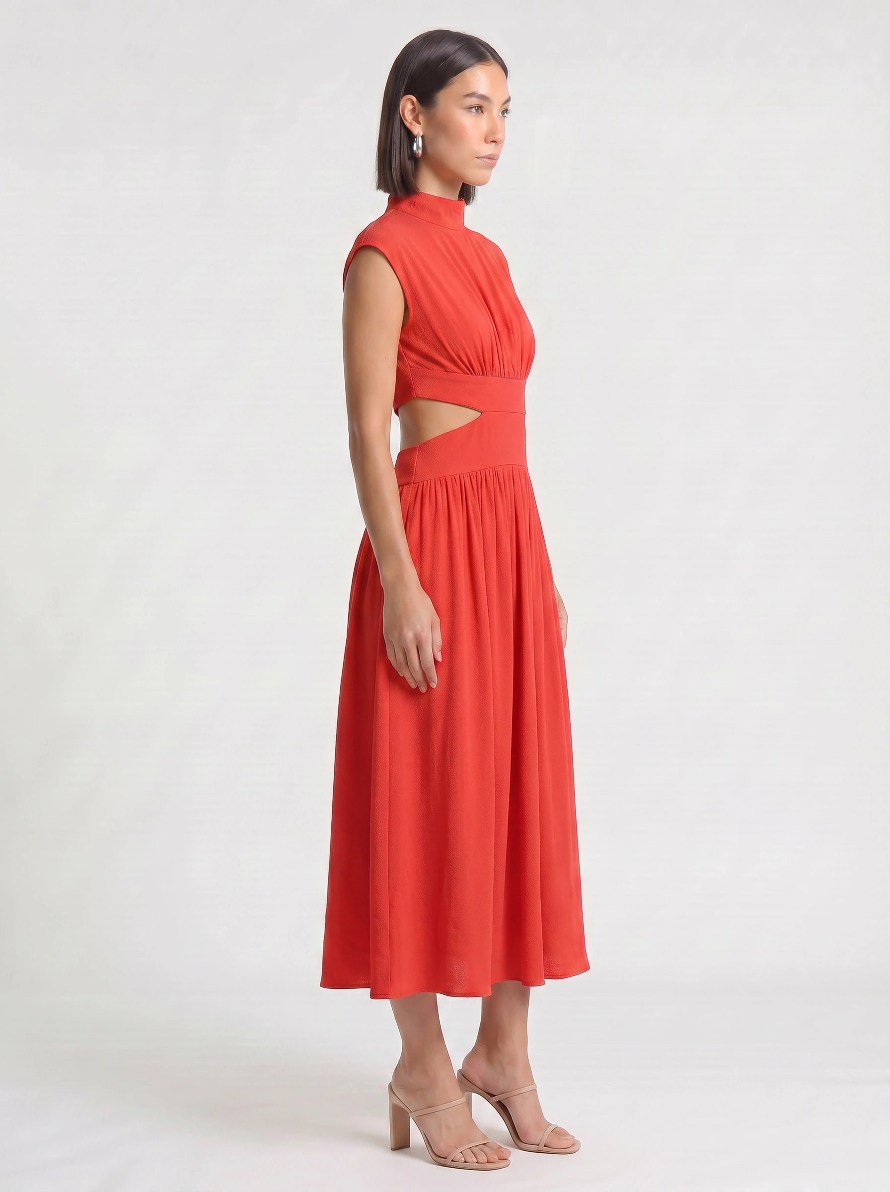 Cielsash High-Neck Cutout Midi Dress – Women Formal Wedding Guest Cocktail Summer Party Elegant Midi Dress