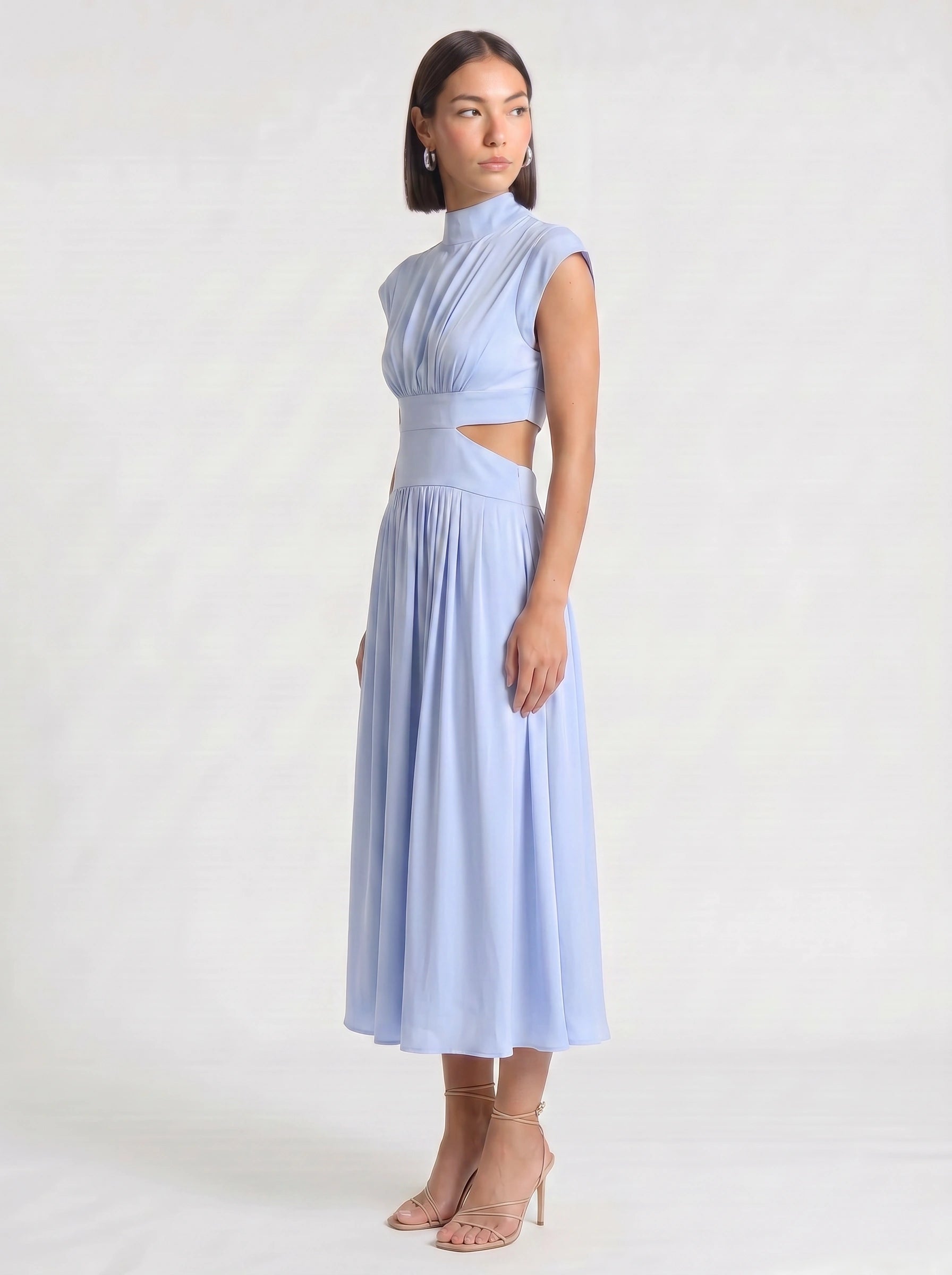 Cielsash High-Neck Cutout Midi Dress – Women Formal Wedding Guest Cocktail Summer Party Elegant Midi Dress