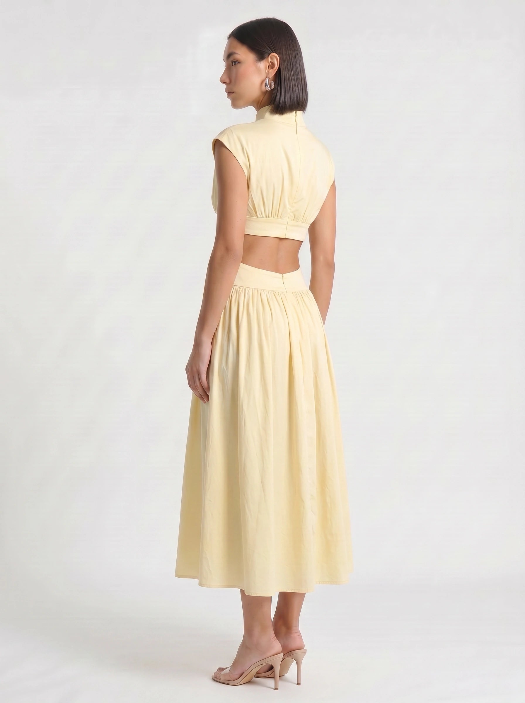 Cielsash High-Neck Cutout Midi Dress – Women Formal Wedding Guest Cocktail Summer Party Elegant Midi Dress