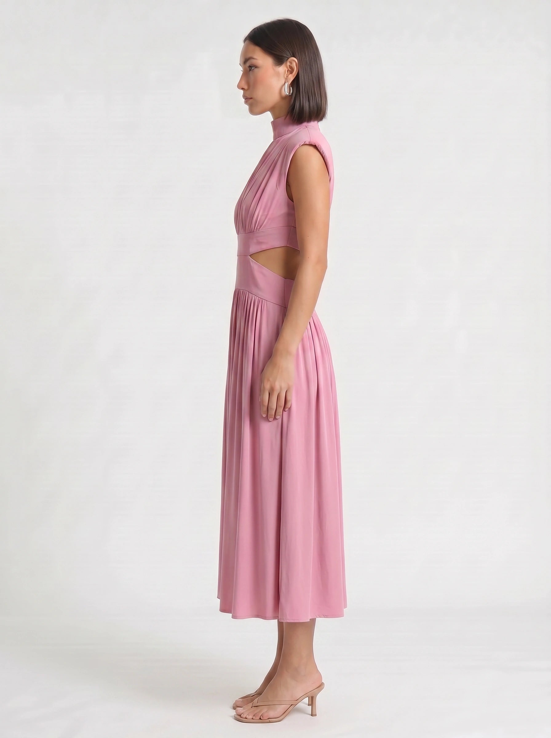 Cielsash High-Neck Cutout Midi Dress – Women Formal Wedding Guest Cocktail Summer Party Elegant Midi Dress