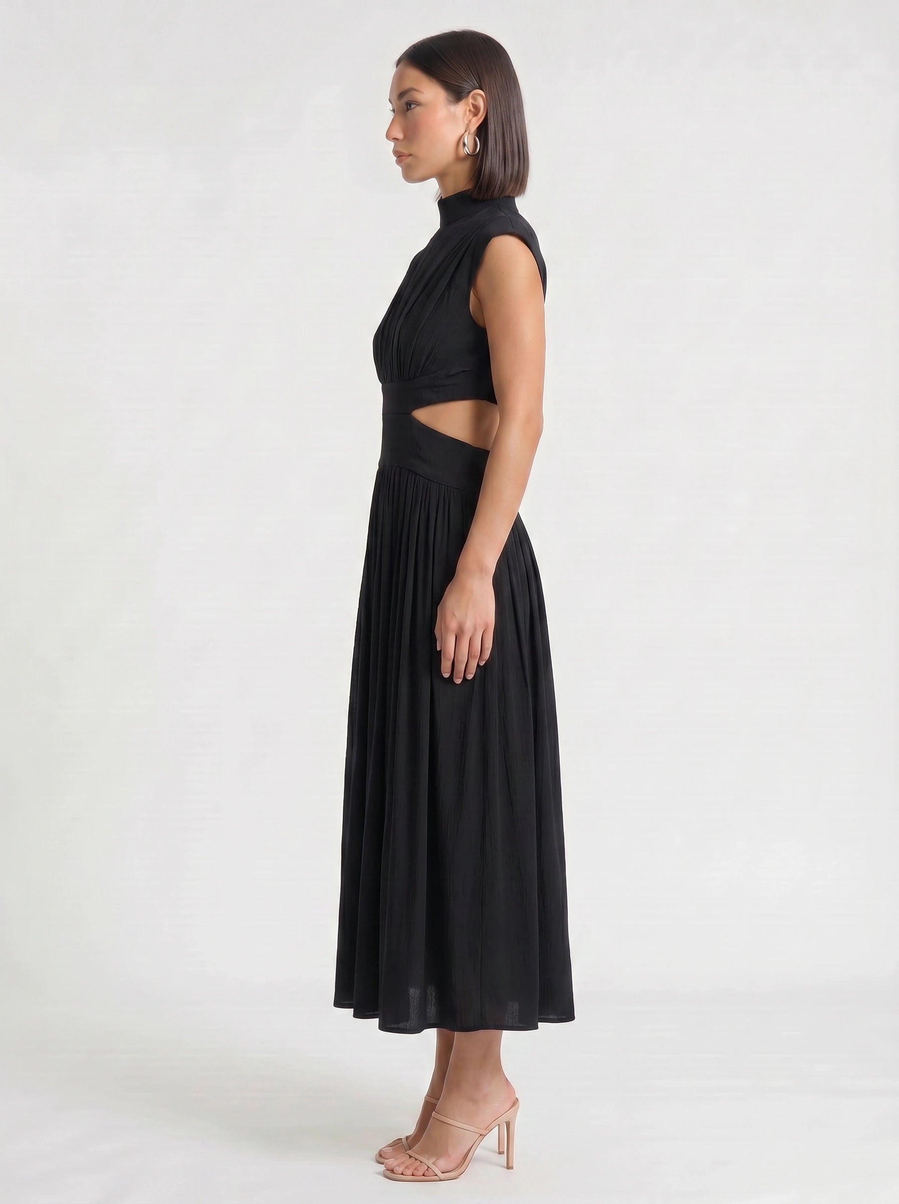 Cielsash High-Neck Cutout Midi Dress – Women Formal Wedding Guest Cocktail Summer Party Elegant Midi Dress