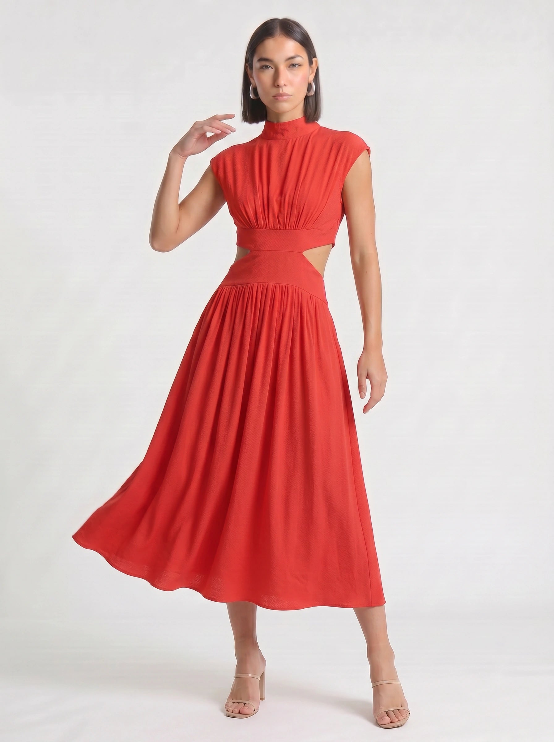 Cielsash High-Neck Cutout Midi Dress – Women Formal Wedding Guest Cocktail Summer Party Elegant Midi Dress