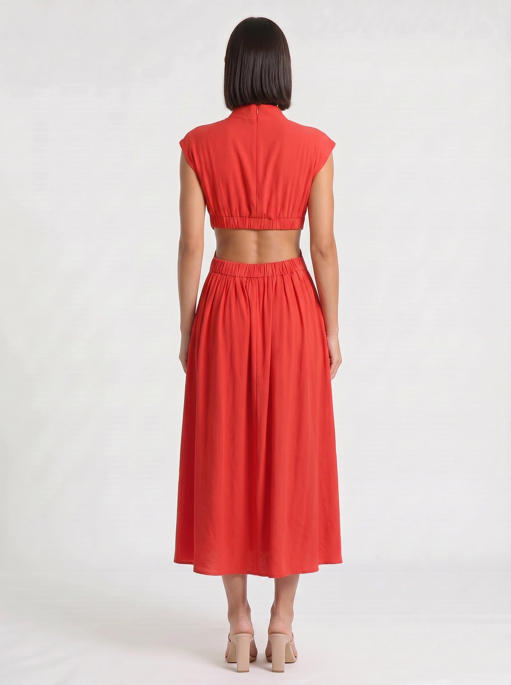 Cielsash High-Neck Cutout Midi Dress – Women Formal Wedding Guest Cocktail Summer Party Elegant Midi Dress