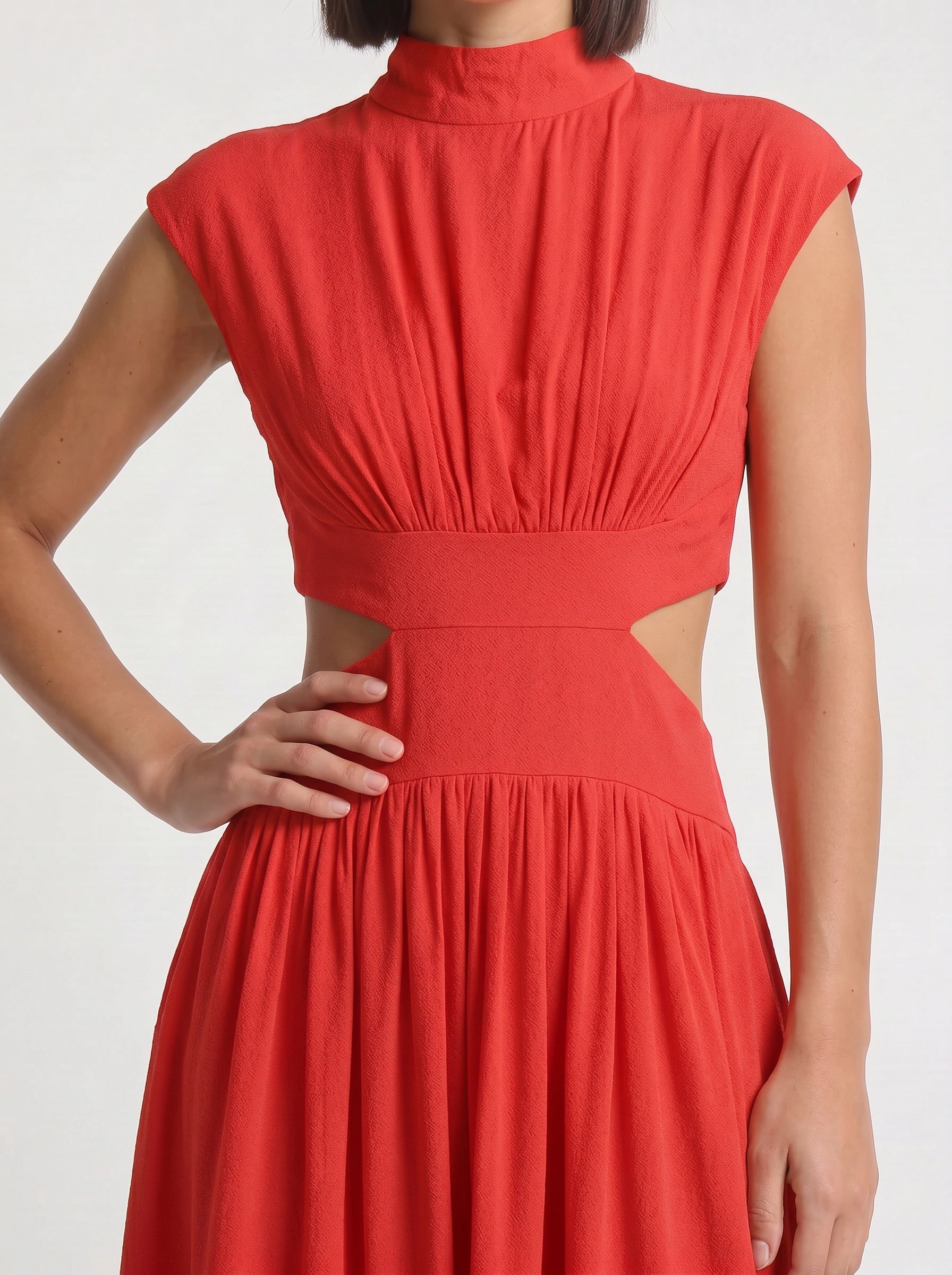 Cielsash High-Neck Cutout Midi Dress – Women Formal Wedding Guest Cocktail Summer Party Elegant Midi Dress
