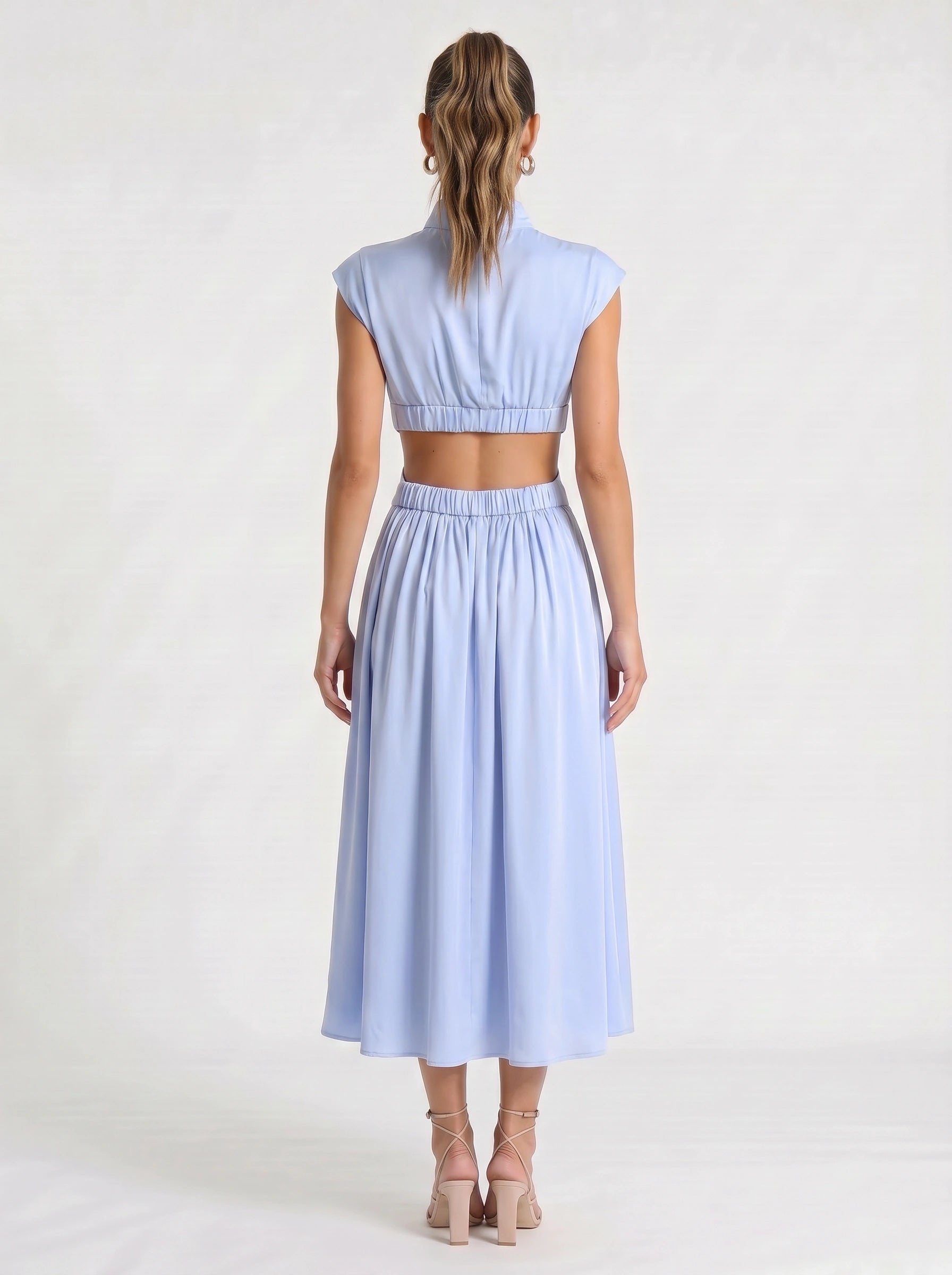 Cielsash High-Neck Cutout Midi Dress – Women Formal Wedding Guest Cocktail Summer Party Elegant Midi Dress