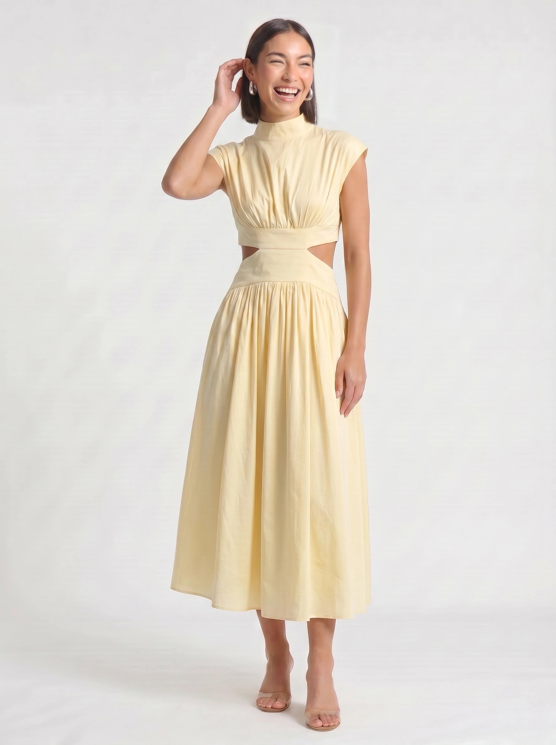 Cielsash High-Neck Cutout Midi Dress – Women Formal Wedding Guest Cocktail Summer Party Elegant Midi Dress