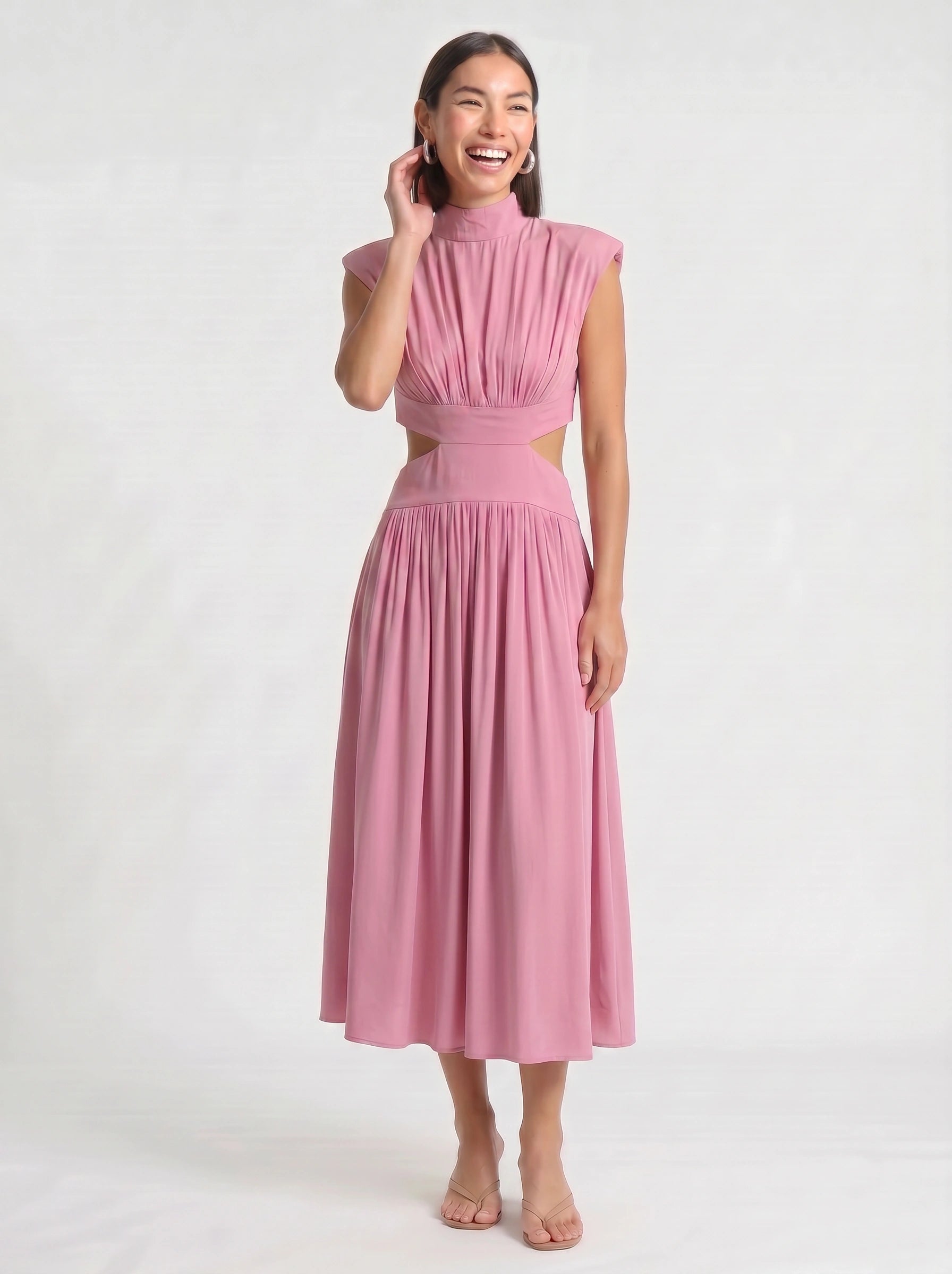 Cielsash High-Neck Cutout Midi Dress – Women Formal Wedding Guest Cocktail Summer Party Elegant Midi Dress