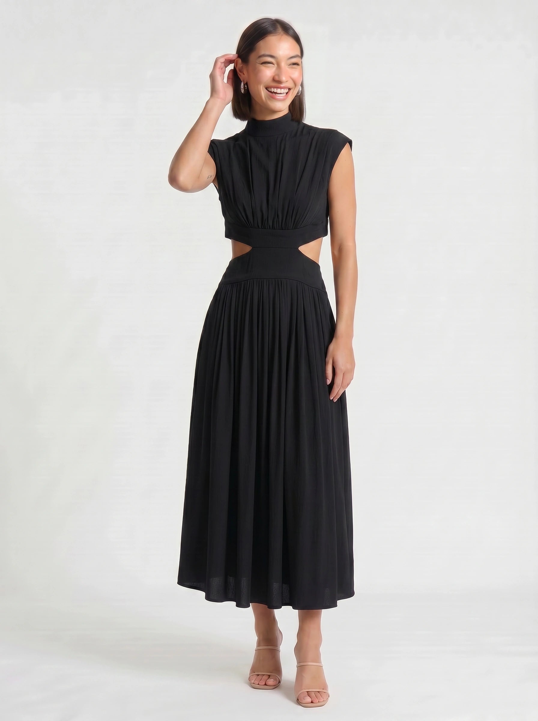Cielsash High-Neck Cutout Midi Dress – Women Formal Wedding Guest Cocktail Summer Party Elegant Midi Dress