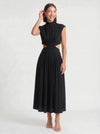 Cielsash High-Neck Cutout Midi Dress – Women Formal Wedding Guest Cocktail Summer Party Elegant Midi Dress