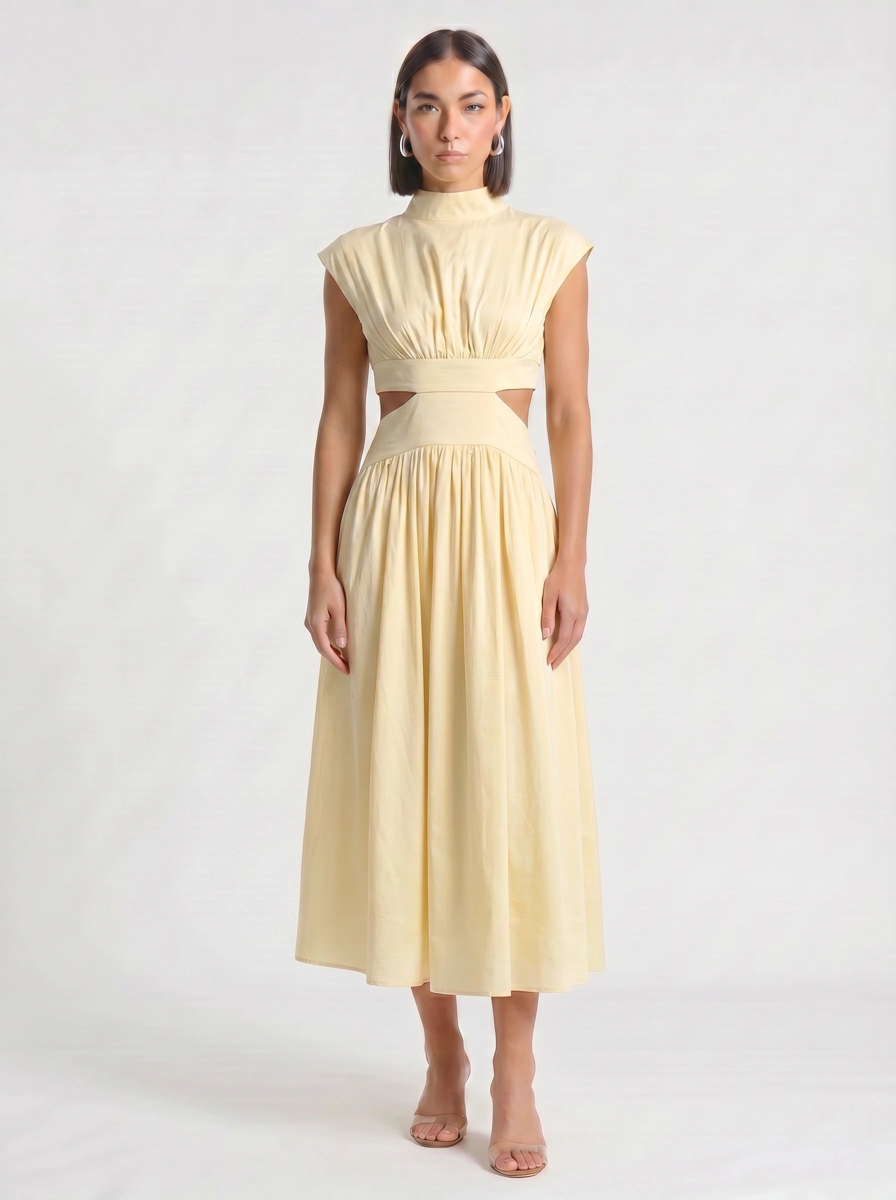 Cielsash High-Neck Cutout Midi Dress – Women Formal Wedding Guest Cocktail Summer Party Elegant Midi Dress