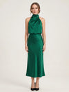 Collisse Halter Neck Midi Dress – Satin Draped Women Formal Cocktail Wedding Guest Summer Evening Midi Dress