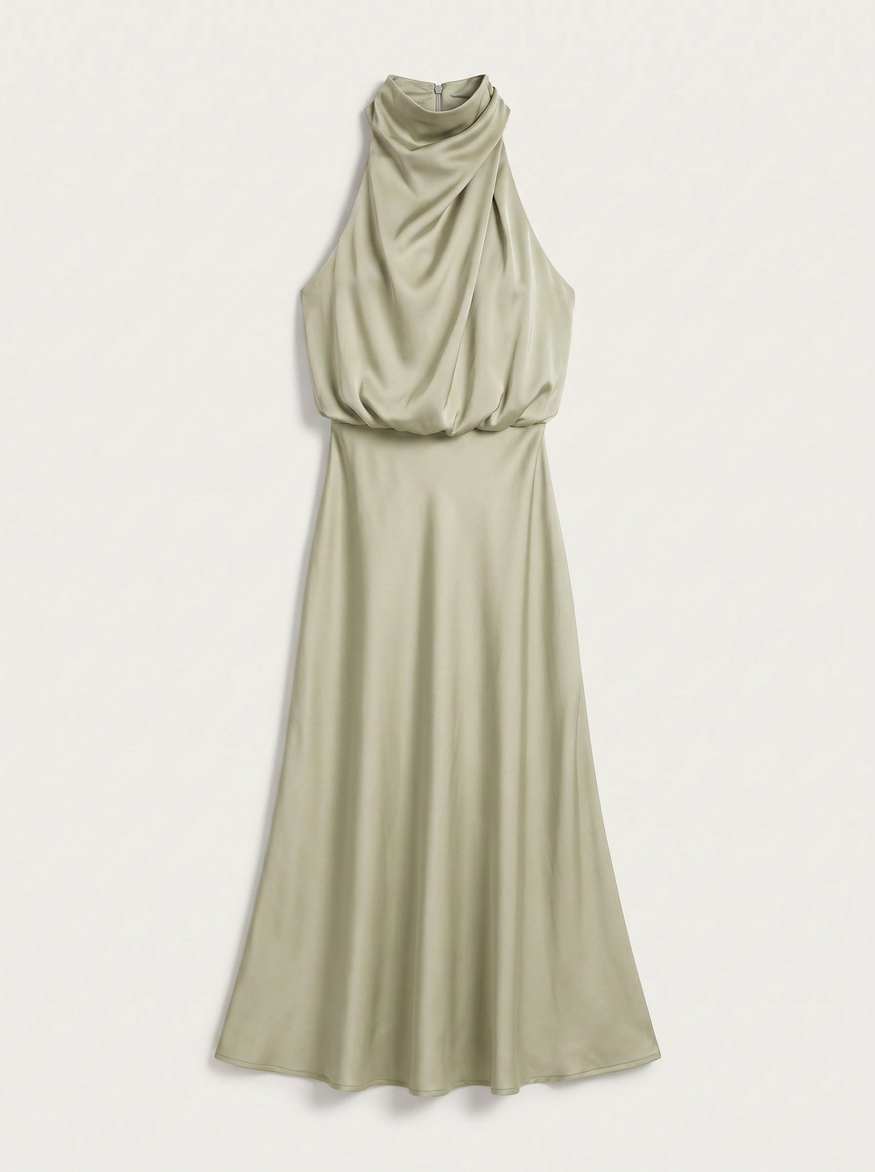 Collisse Halter Neck Midi Dress – Satin Draped Women Formal Cocktail Wedding Guest Summer Evening Midi Dress