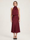 Collisse Halter Neck Midi Dress – Satin Draped Women Formal Cocktail Wedding Guest Summer Evening Midi Dress