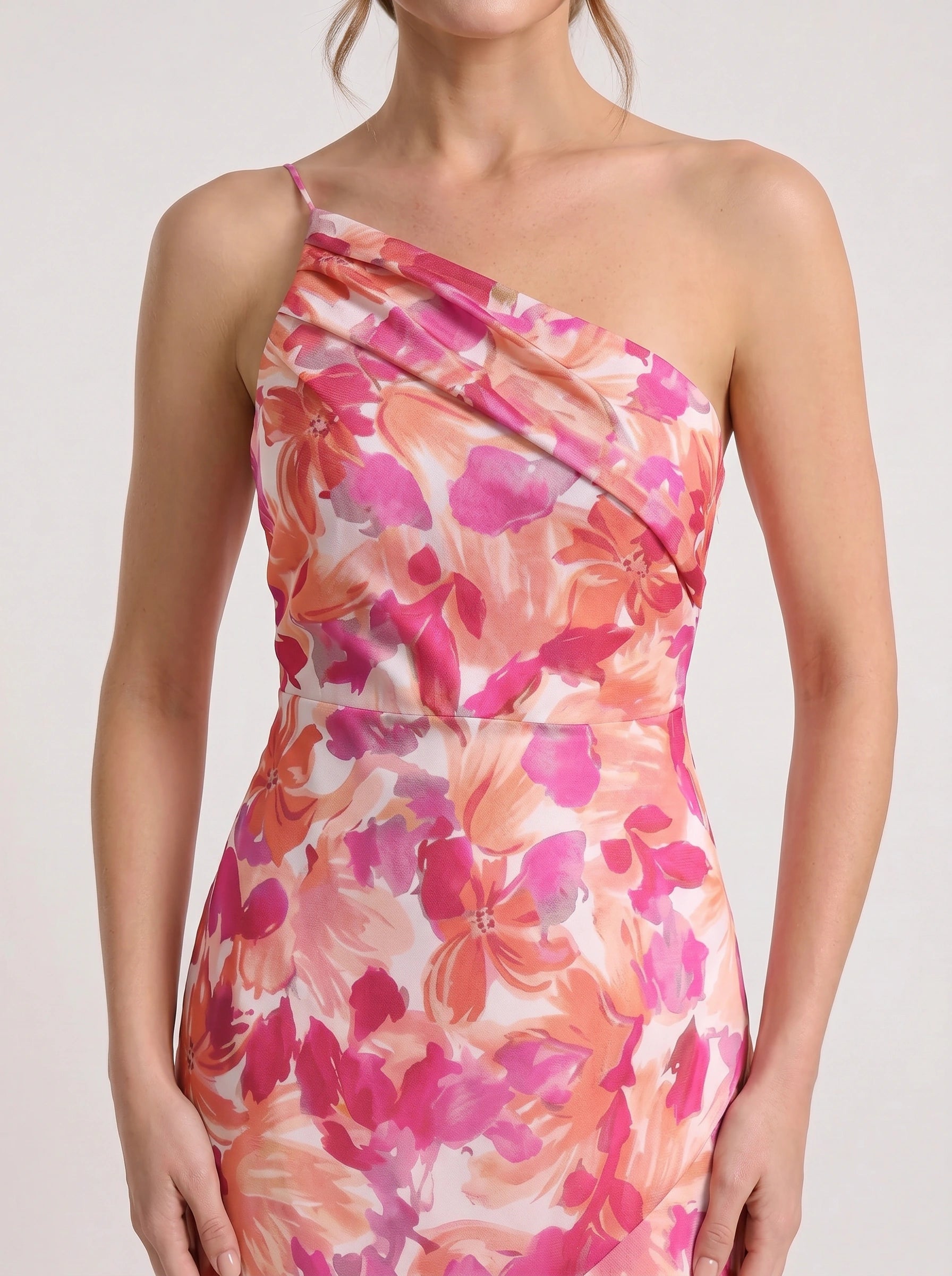 Fioretta One-Shoulder Floral Midi Dress – Women Formal Wedding Guest Floral Midi Dress Ladies Summer