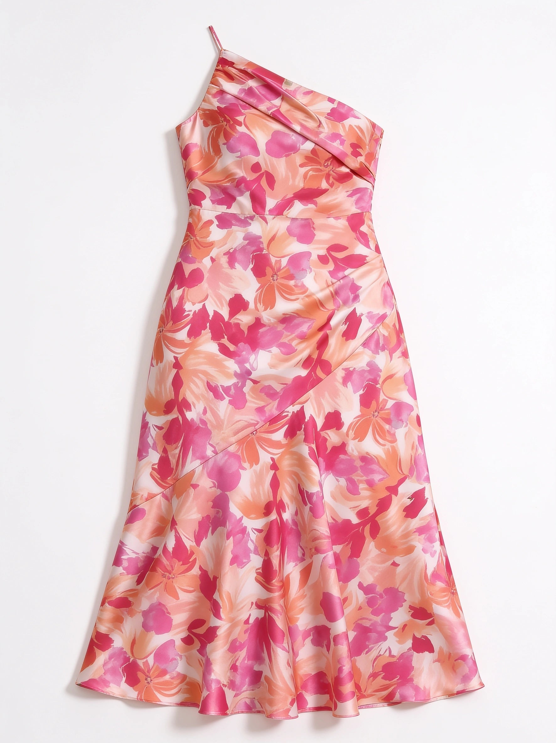 Fioretta One-Shoulder Floral Midi Dress – Women Formal Wedding Guest Floral Midi Dress Ladies Summer