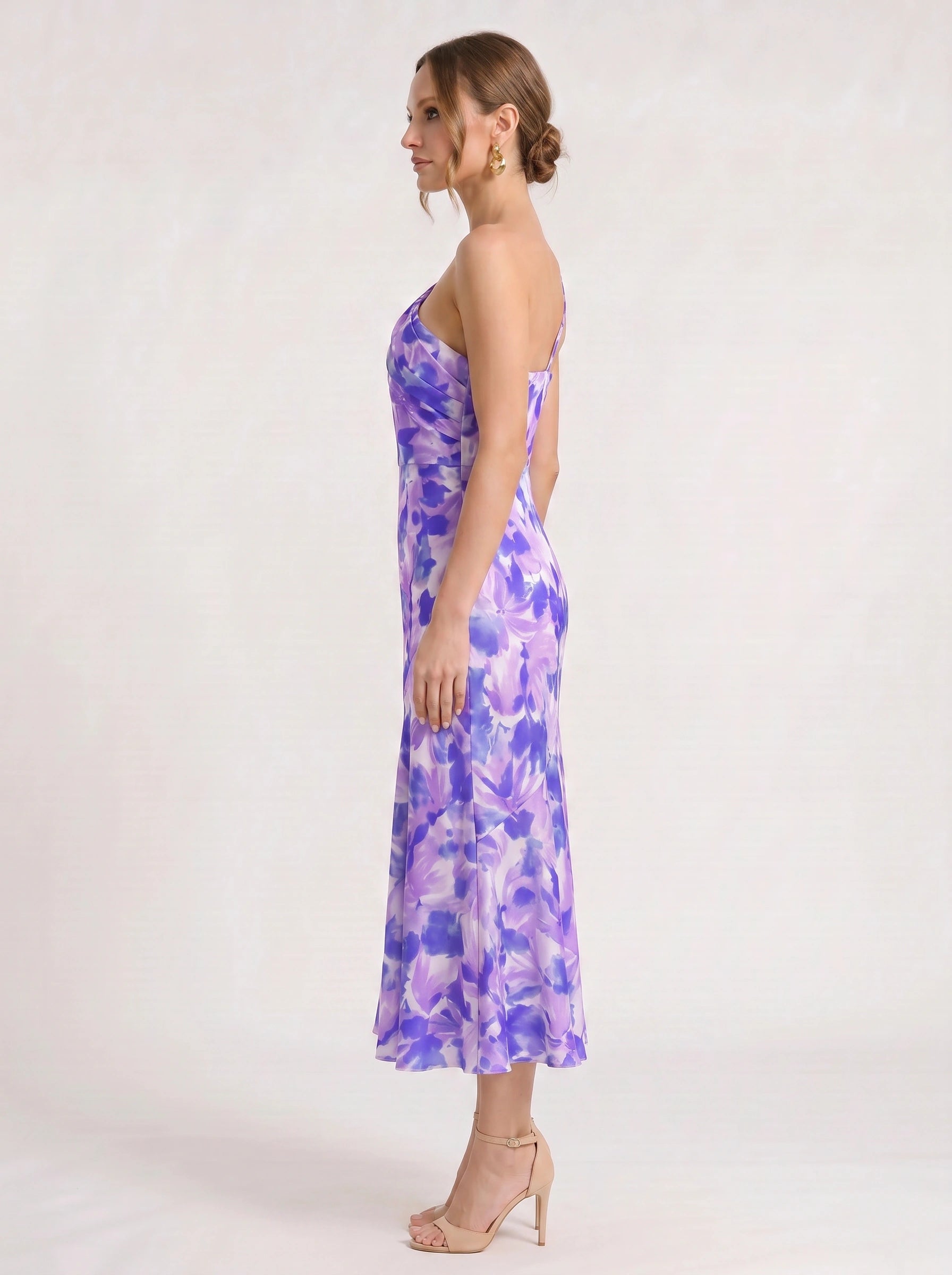Fioretta One-Shoulder Floral Midi Dress – Women Formal Wedding Guest Floral Midi Dress Ladies Summer