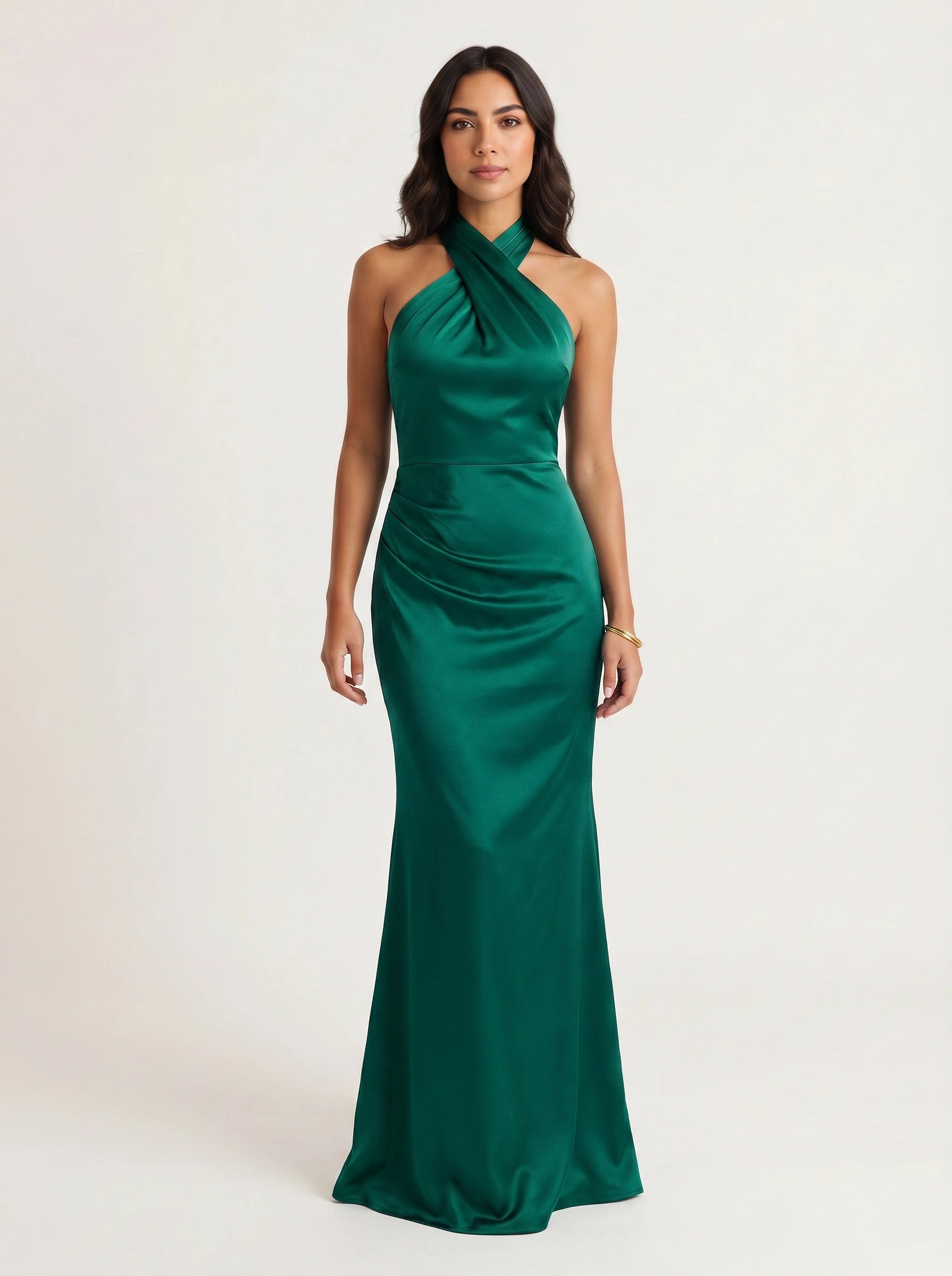 Torsada Halter Maxi Dress – Wedding Guest Formal Cocktail Bridesmaid Satin Evening Women Maxi Dress