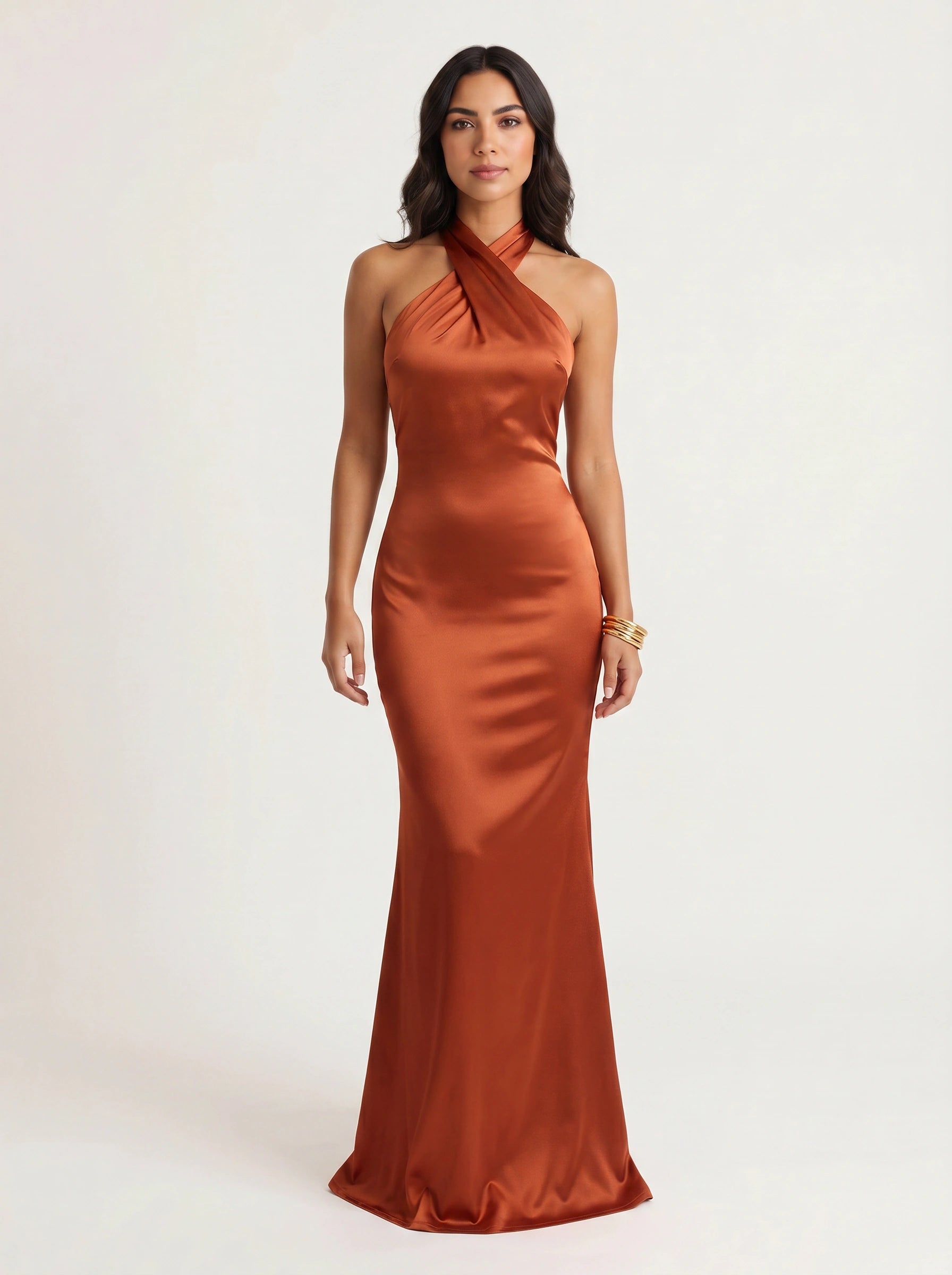 Torsada Halter Maxi Dress – Wedding Guest Formal Cocktail Bridesmaid Satin Evening Women Maxi Dress