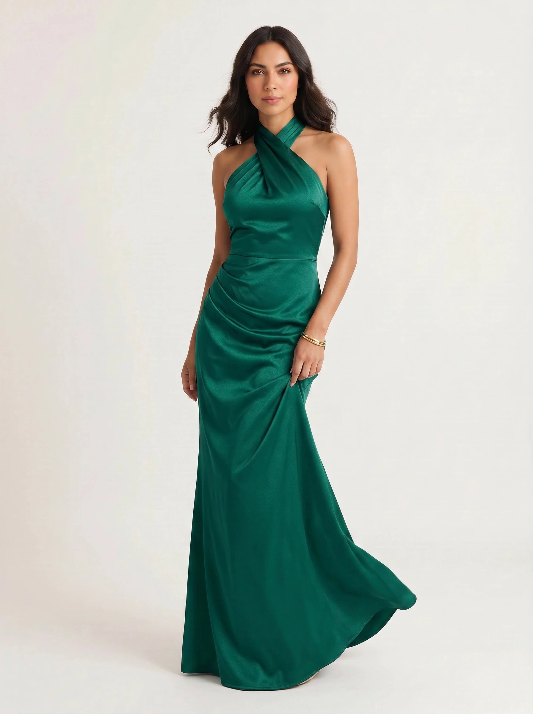 Torsada Halter Maxi Dress – Wedding Guest Formal Cocktail Bridesmaid Satin Evening Women Maxi Dress