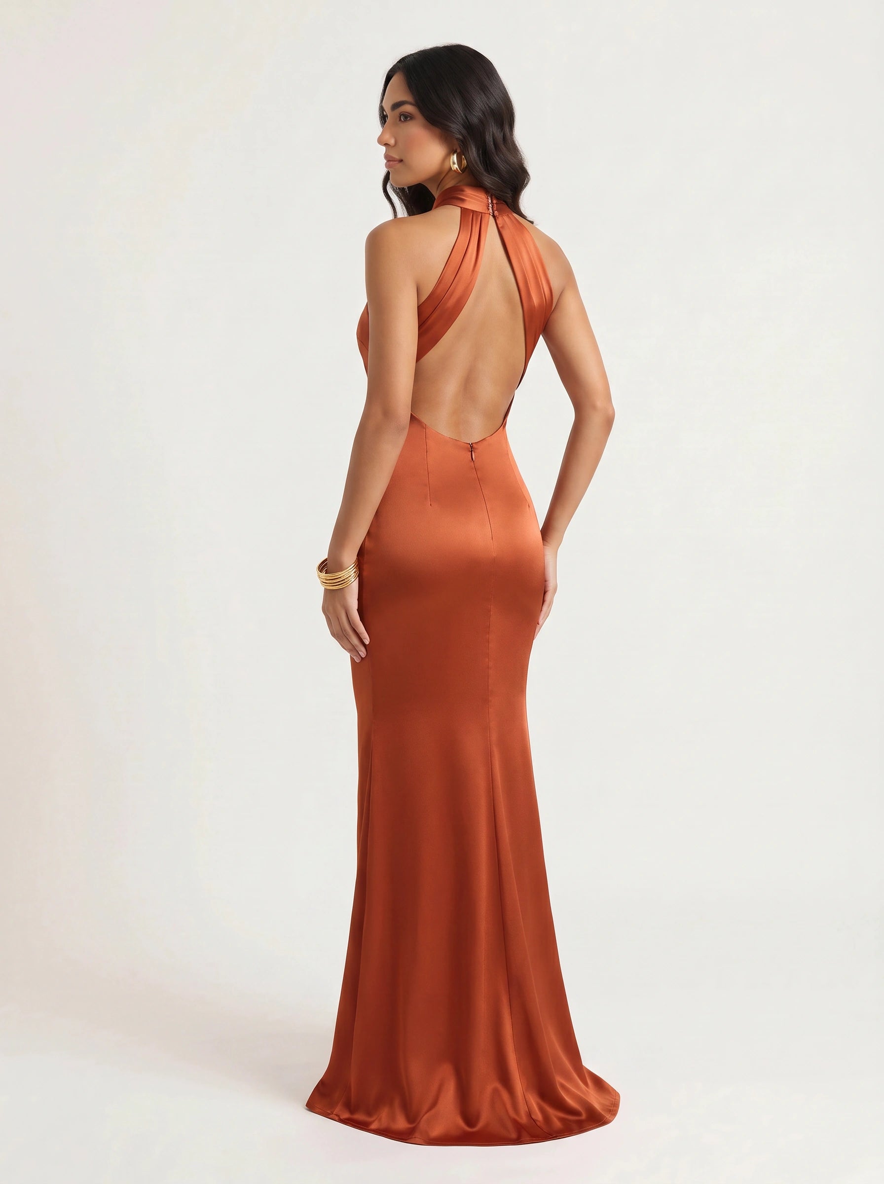 Torsada Halter Maxi Dress – Wedding Guest Formal Cocktail Bridesmaid Satin Evening Women Maxi Dress
